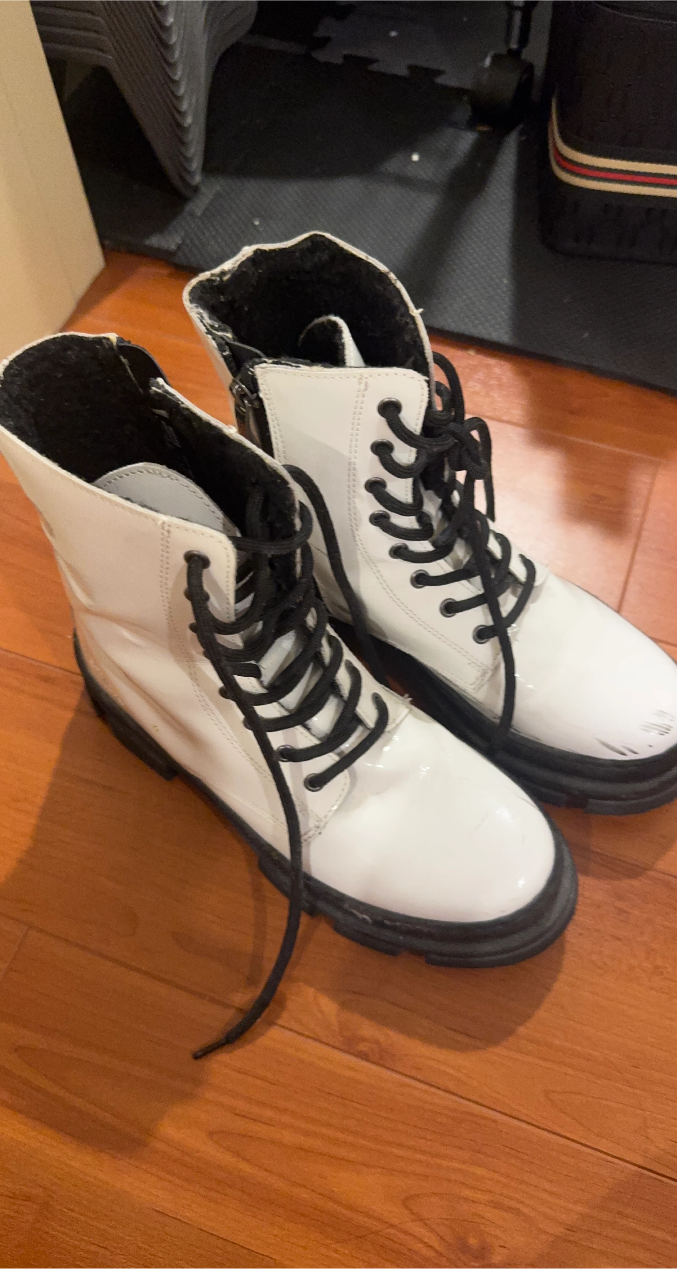 White Patent Leather Combat Boots