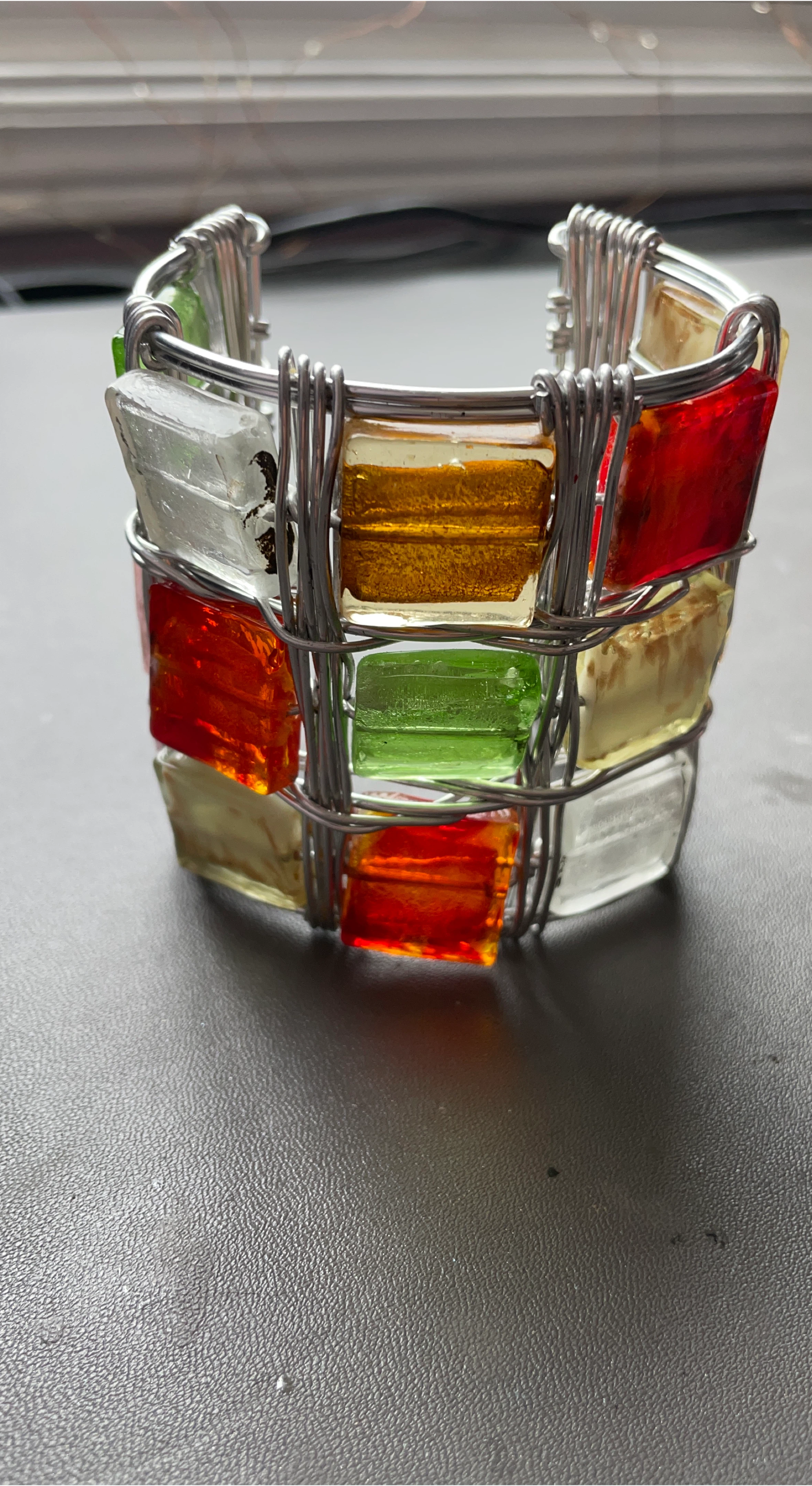 Wire Wrapped Glass Bead Cuff Bracelet