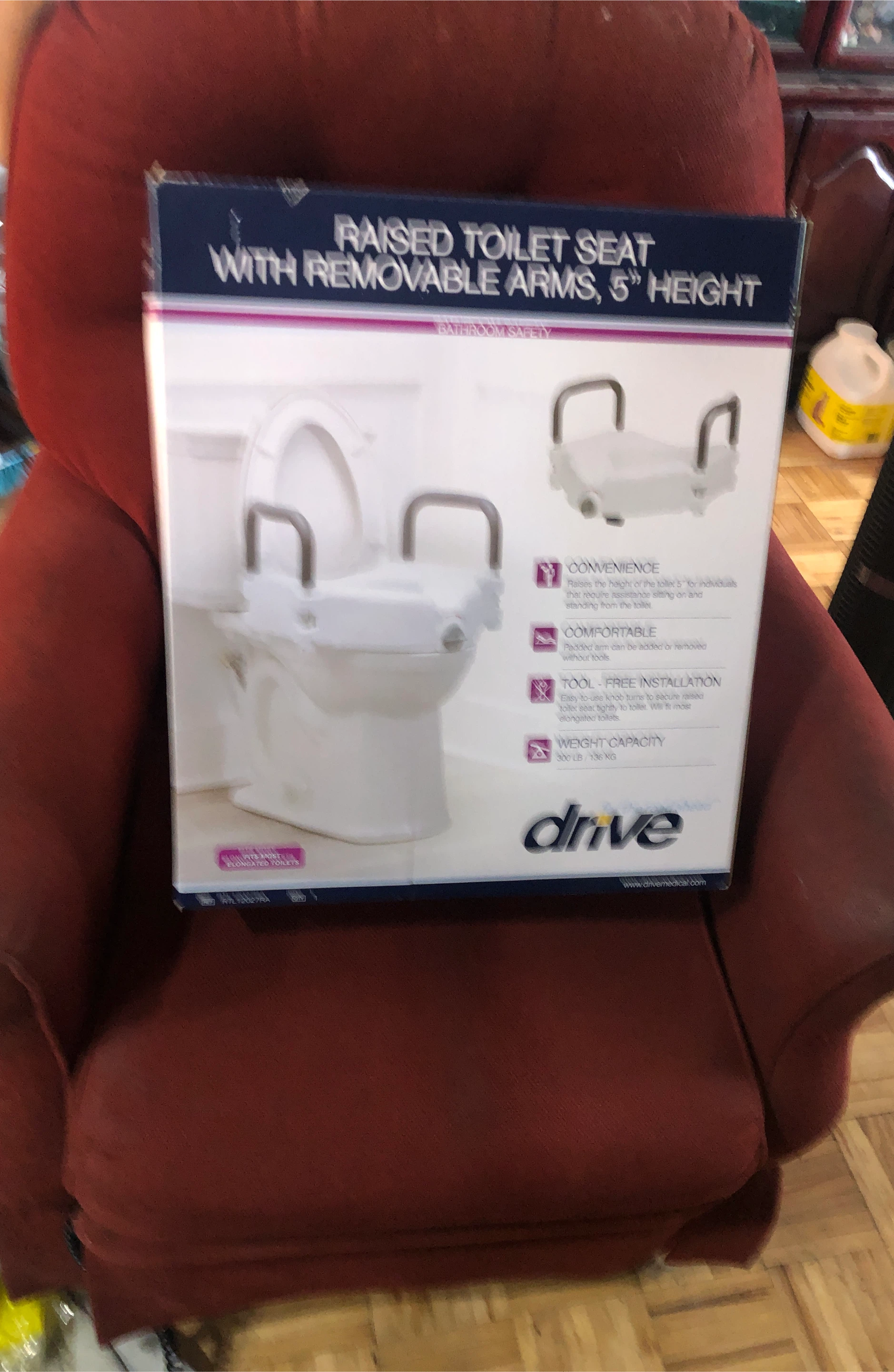 Drive Raised Toilet Seat with Removable Arms, 5" Height