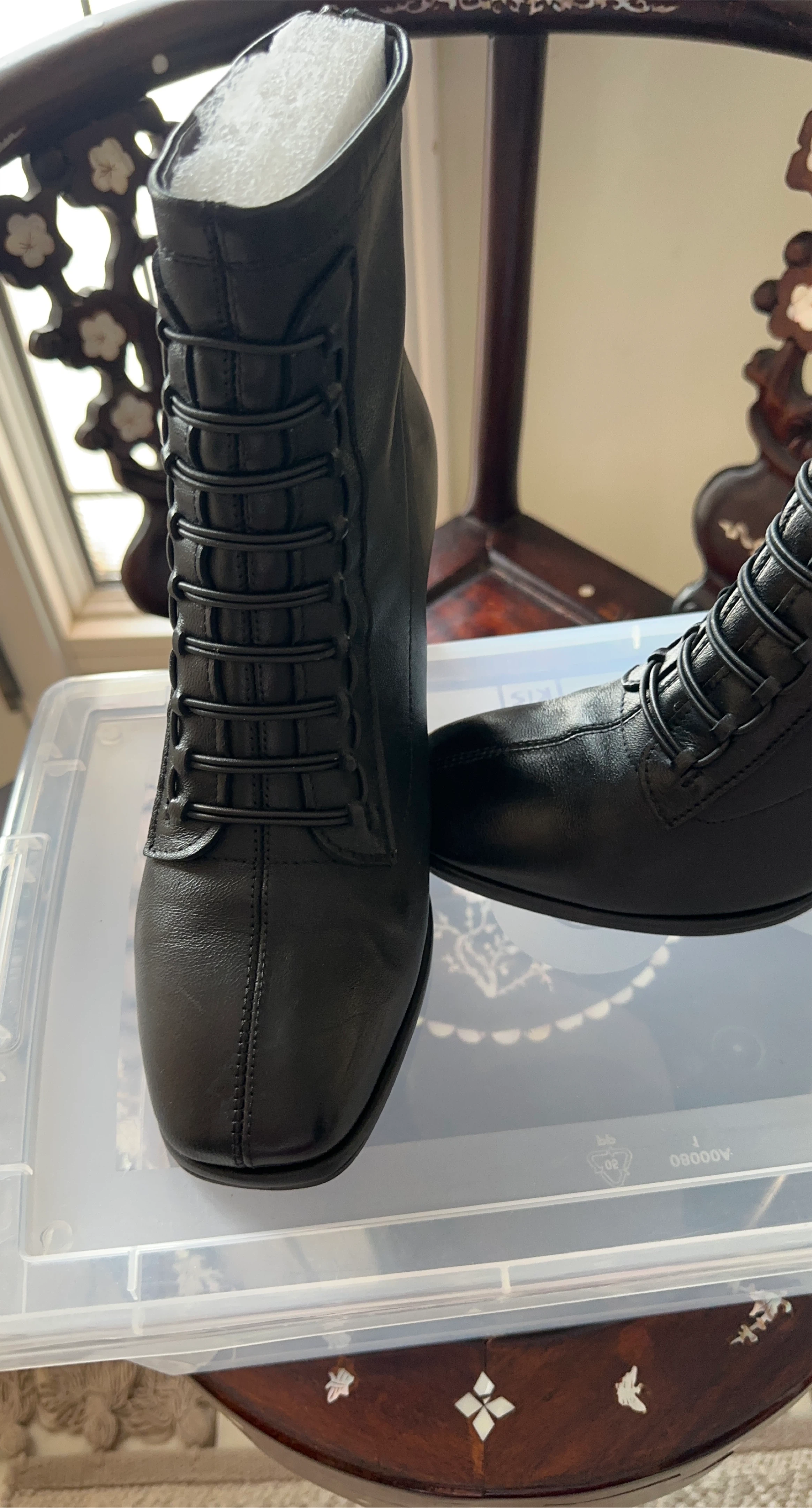 Black Lace-Up Ankle Boots with Zipper