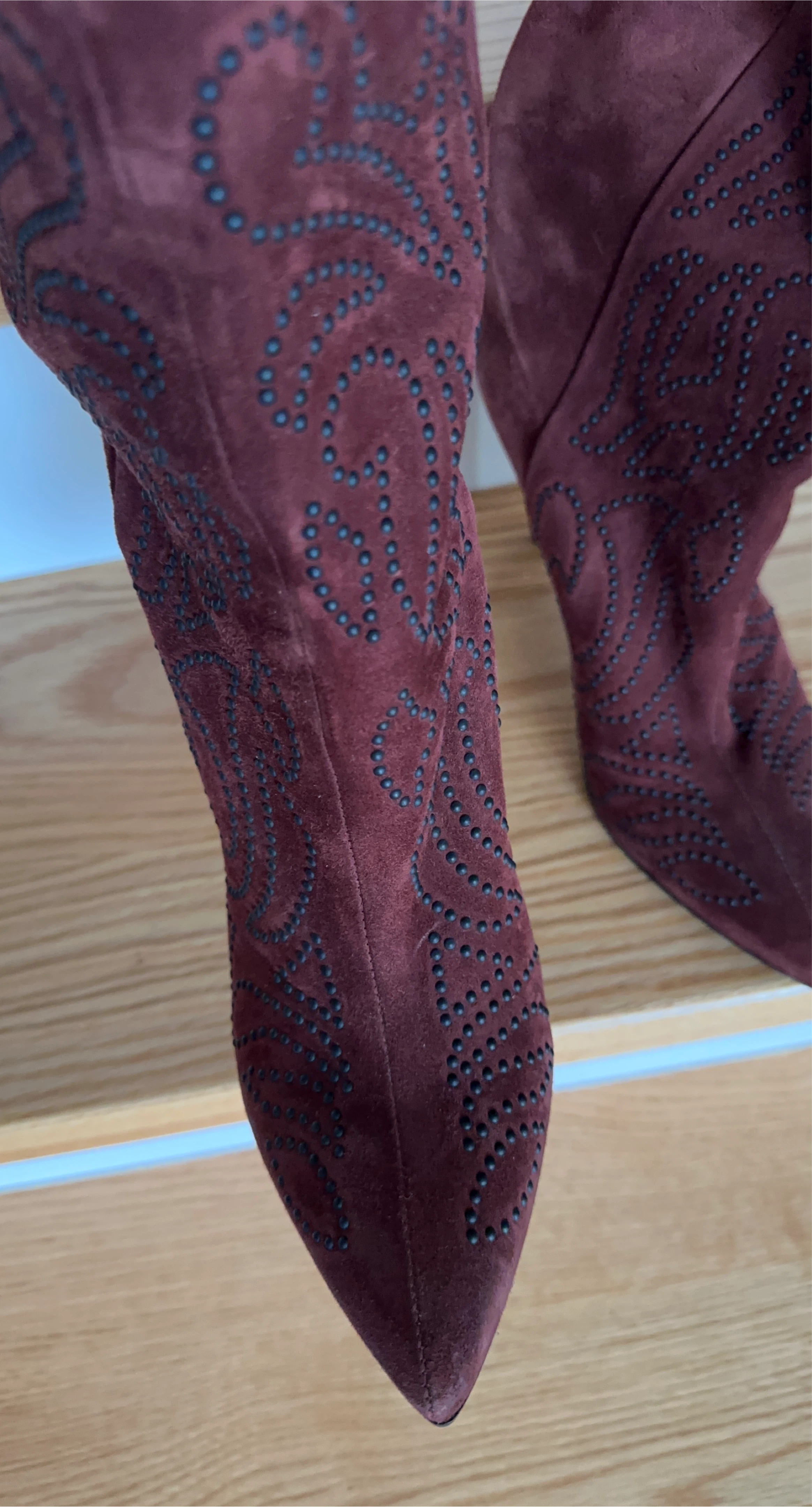 NOW. Made in Italy Suede Studded Ankle Boots - Burgundy