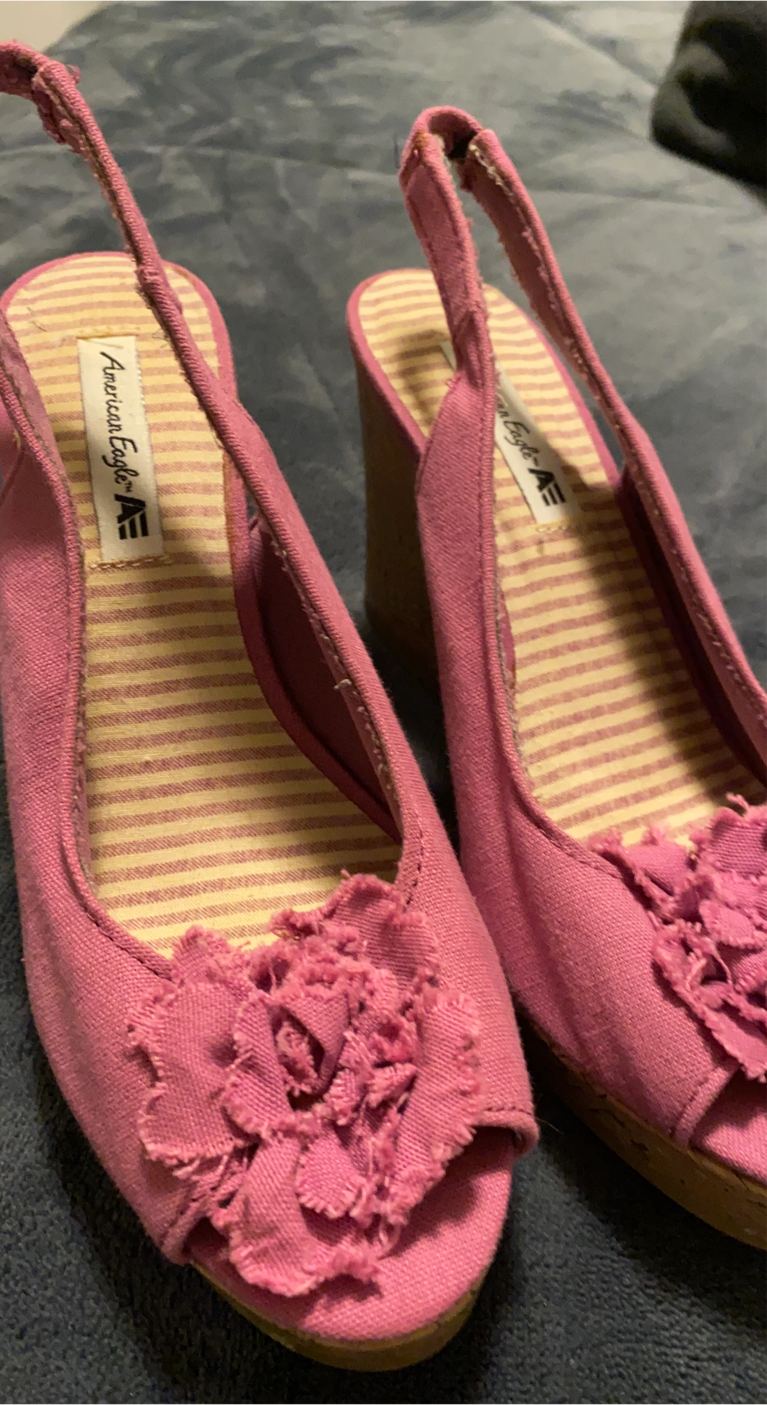 American Eagle Pink Wedge Espadrille Heels with Flower Detail