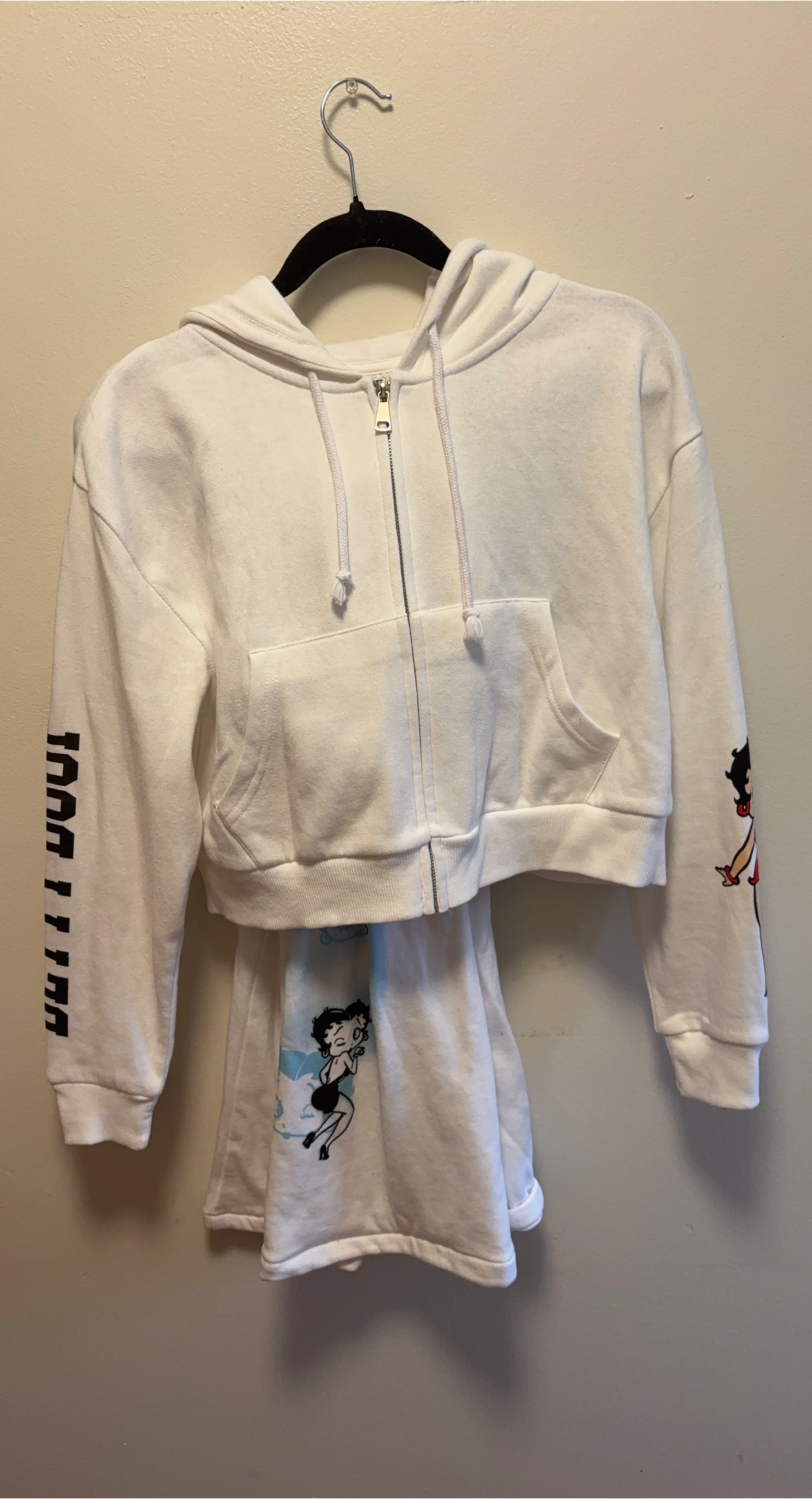 Betty Boop White Zip-Up Hoodie and Shorts Set