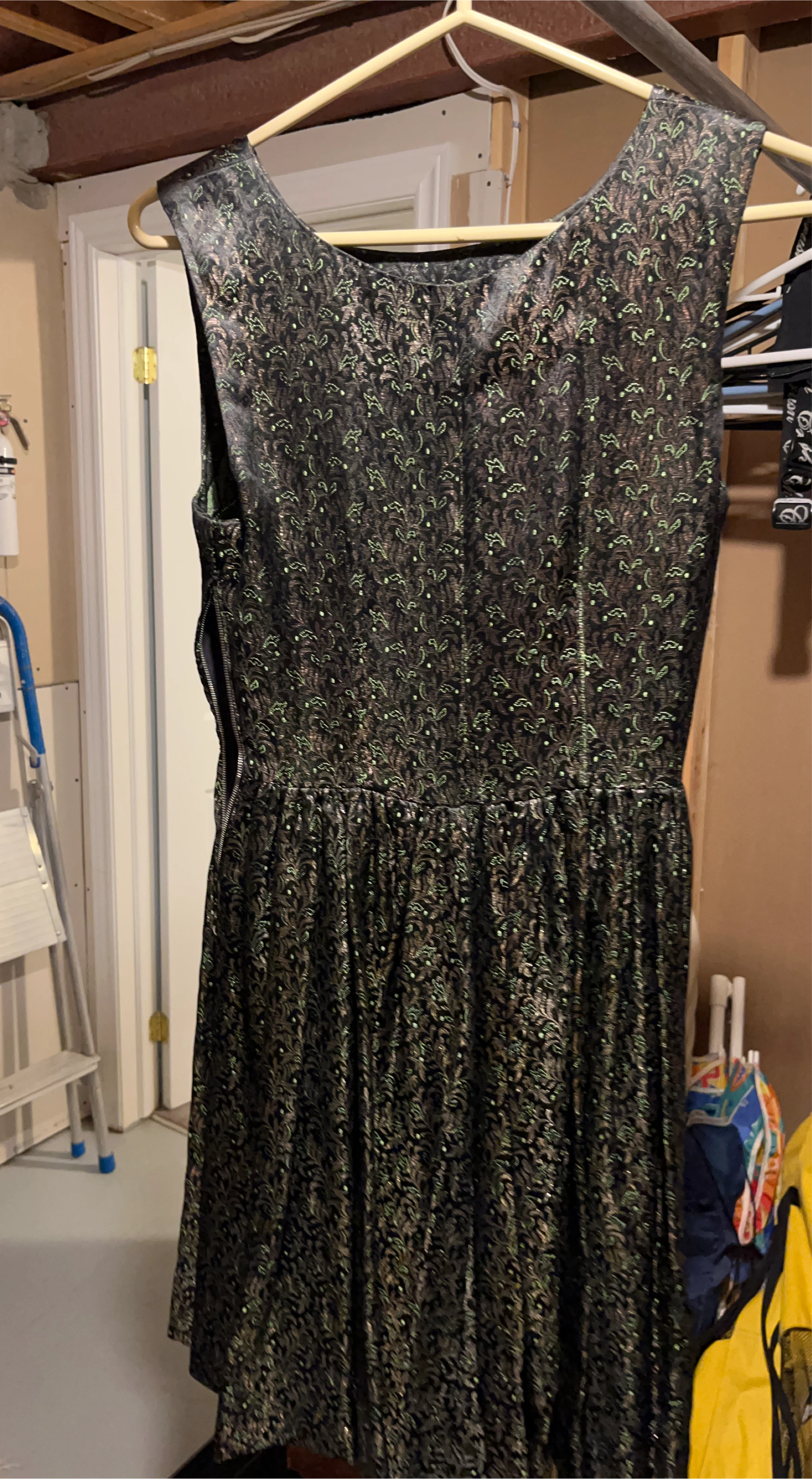 Shimmering Black and Green Floral Dress