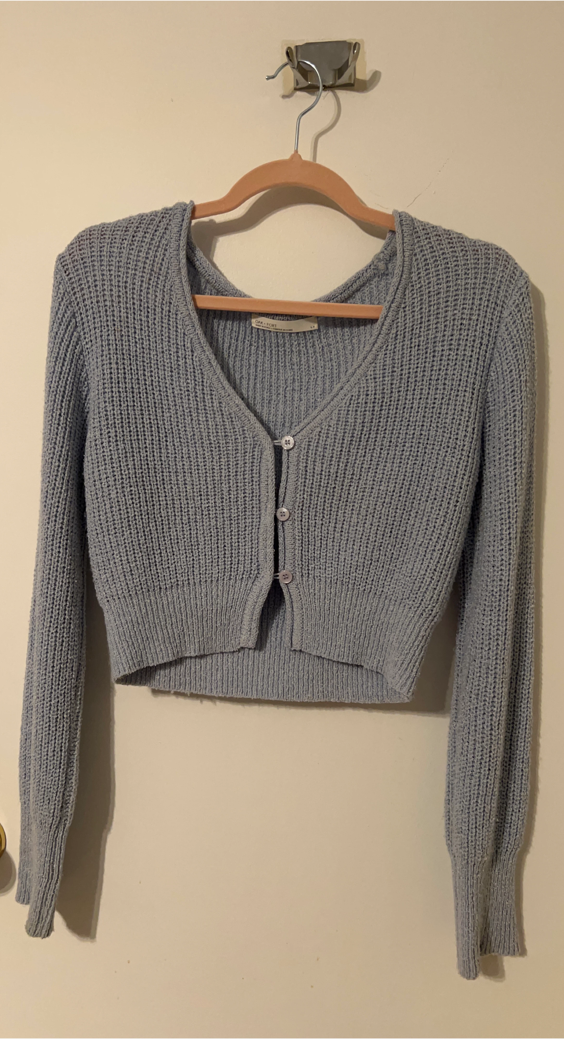 OAK + FORT Blue Cropped Cardigan