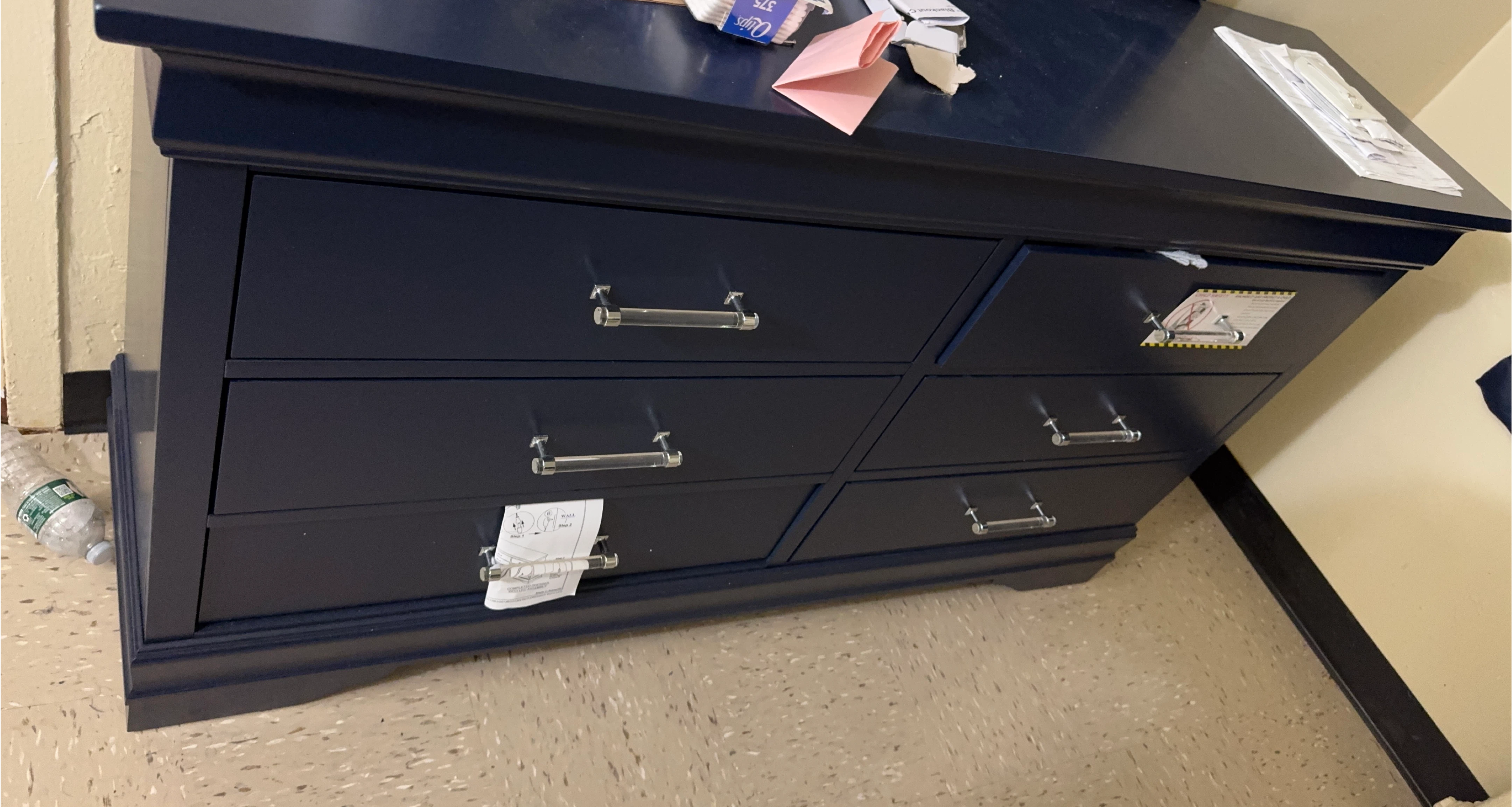 Dark Blue 6-Drawer Dresser with Mirror