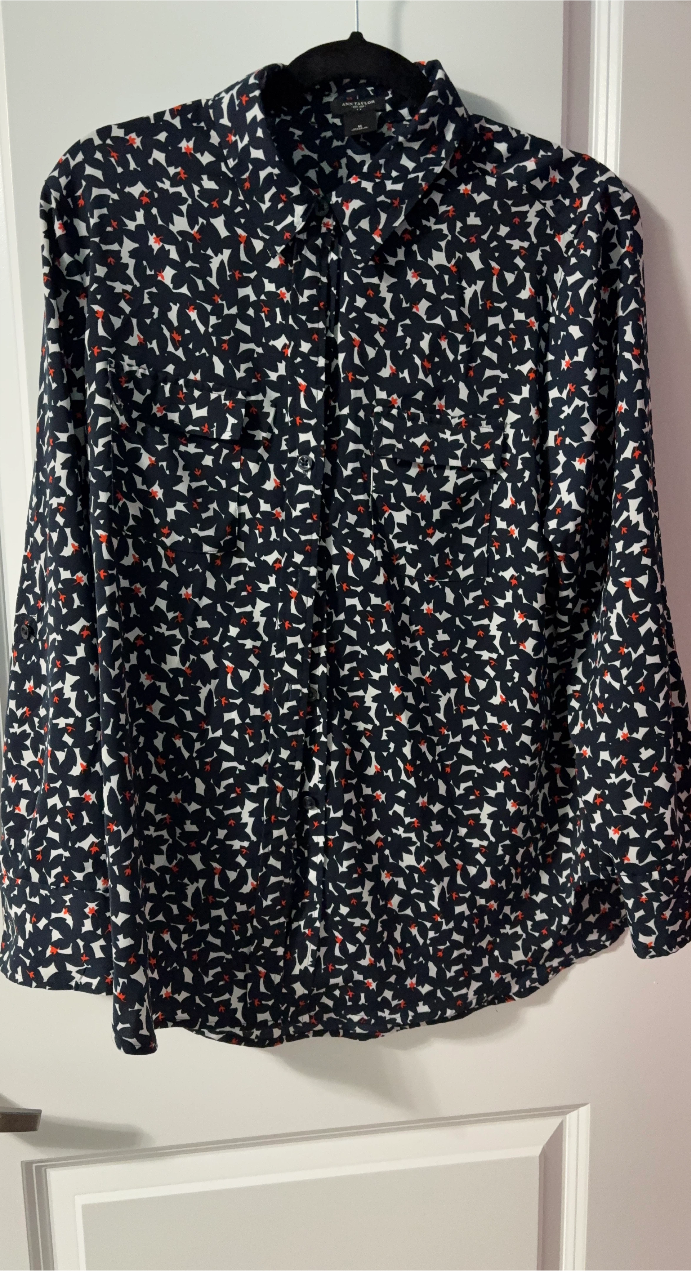 Ann Taylor Navy Floral Button-Up Shirt - Size M