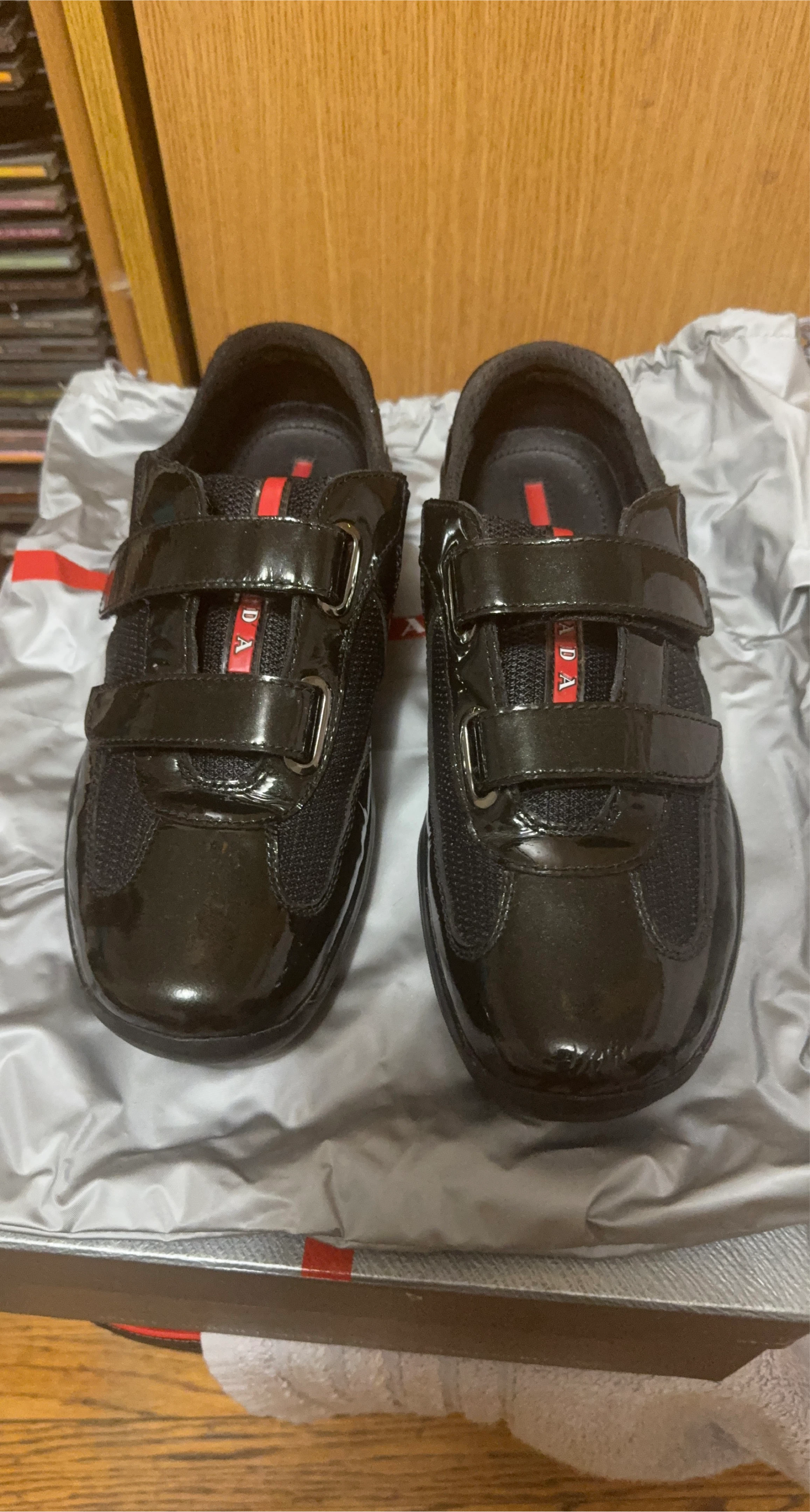 Prada Black Patent Leather Velcro Sneakers - Size 38.5