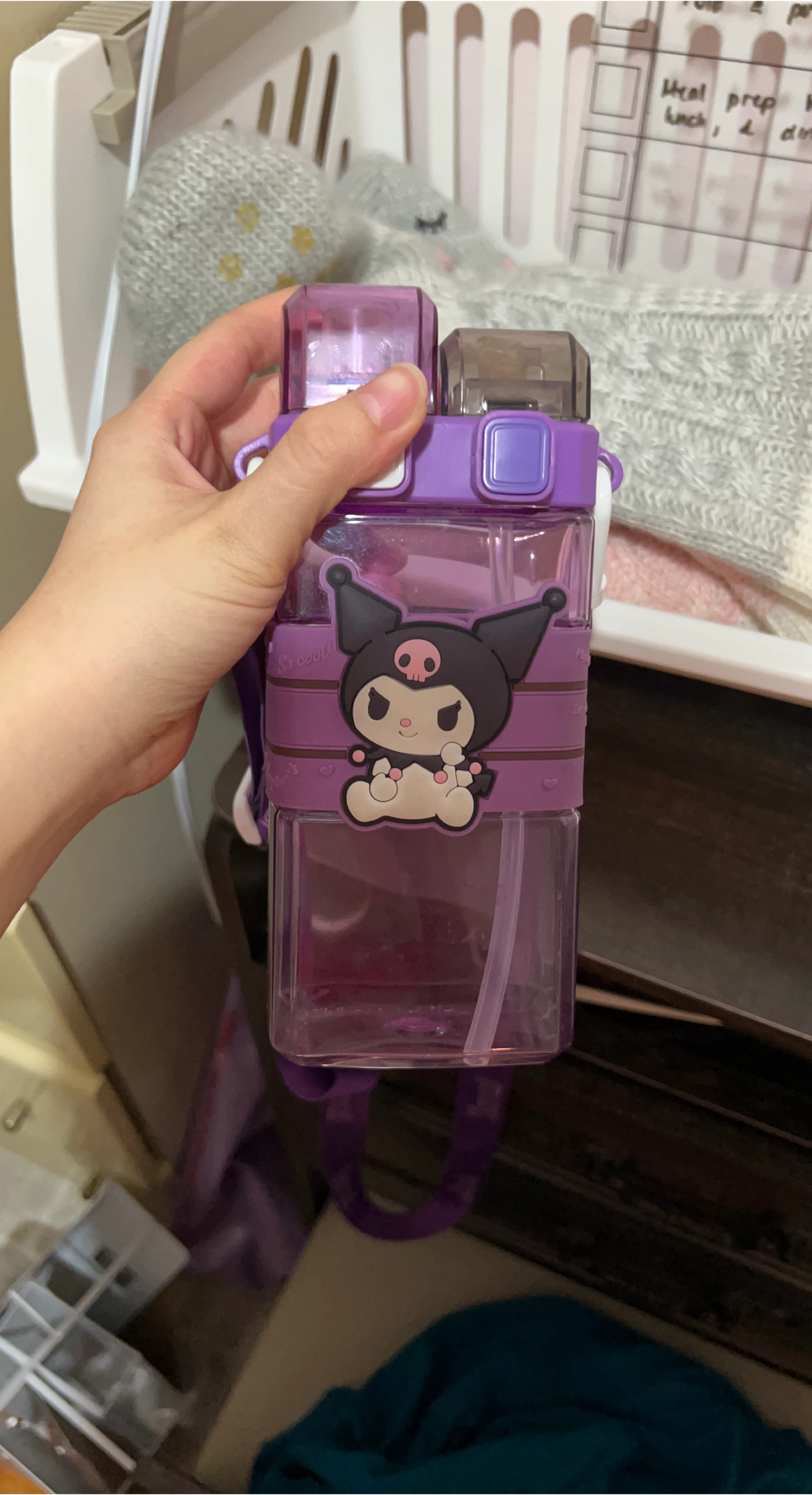Purple Kuromi Water Bottle with Straw