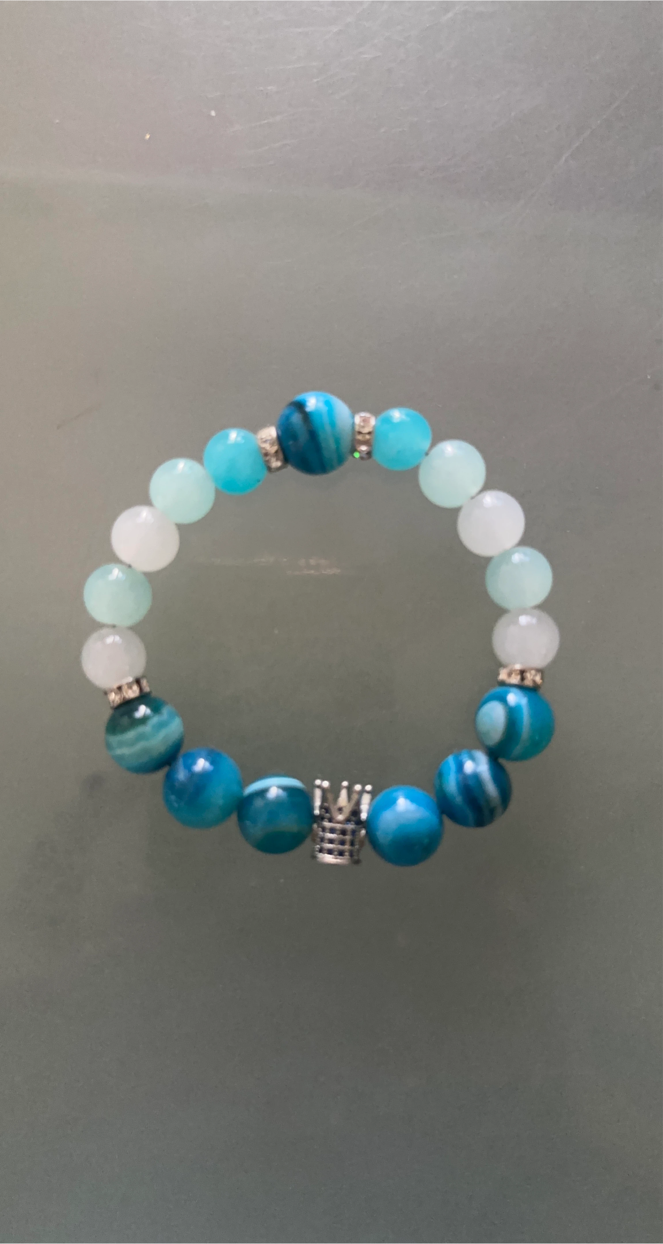 Blue Beaded Bracelet with Crown Charm