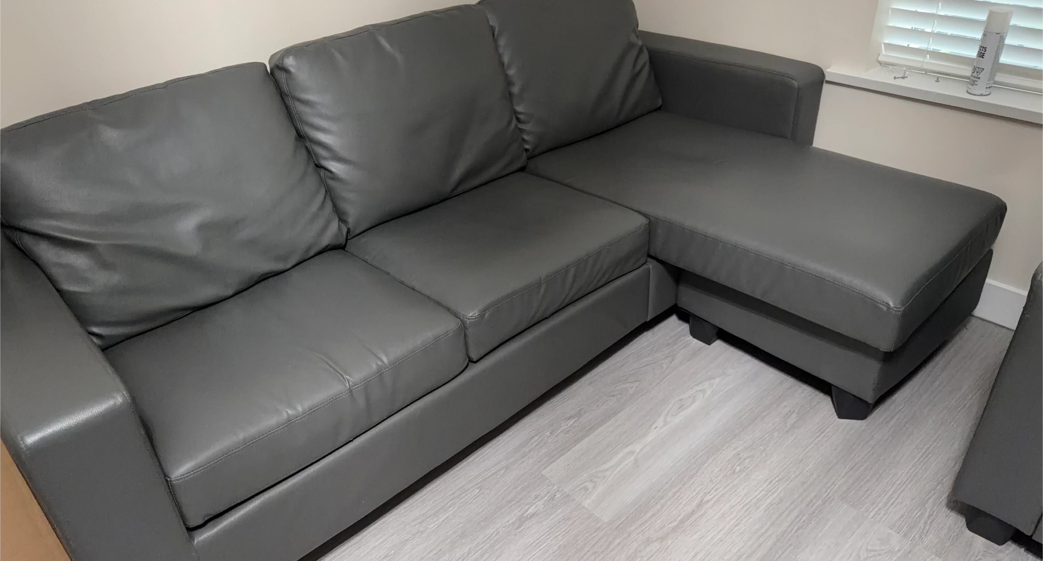 Grey Faux Leather Sectional Sofa and Armchair Set