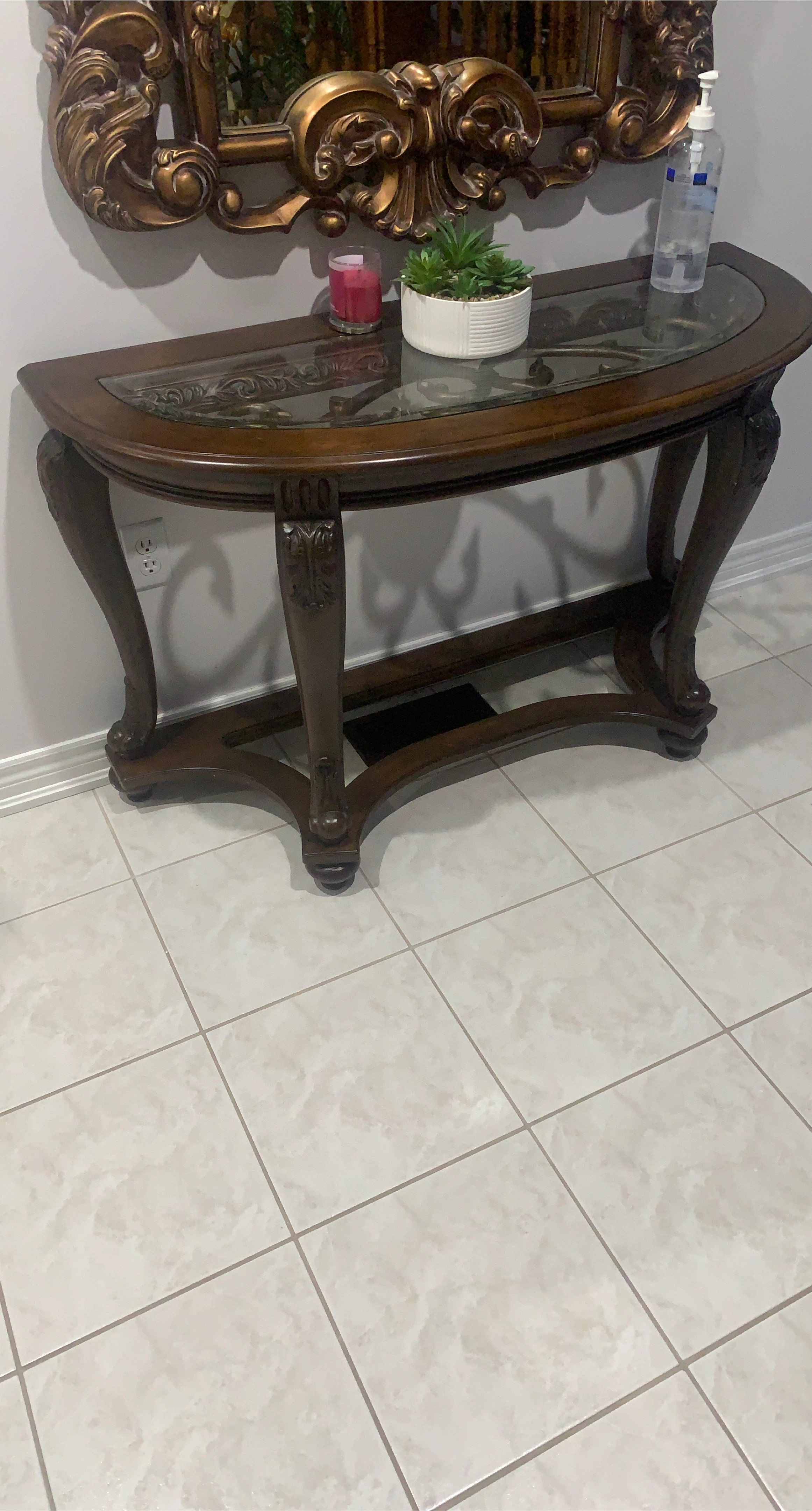 Wooden Console Table with Glass Top