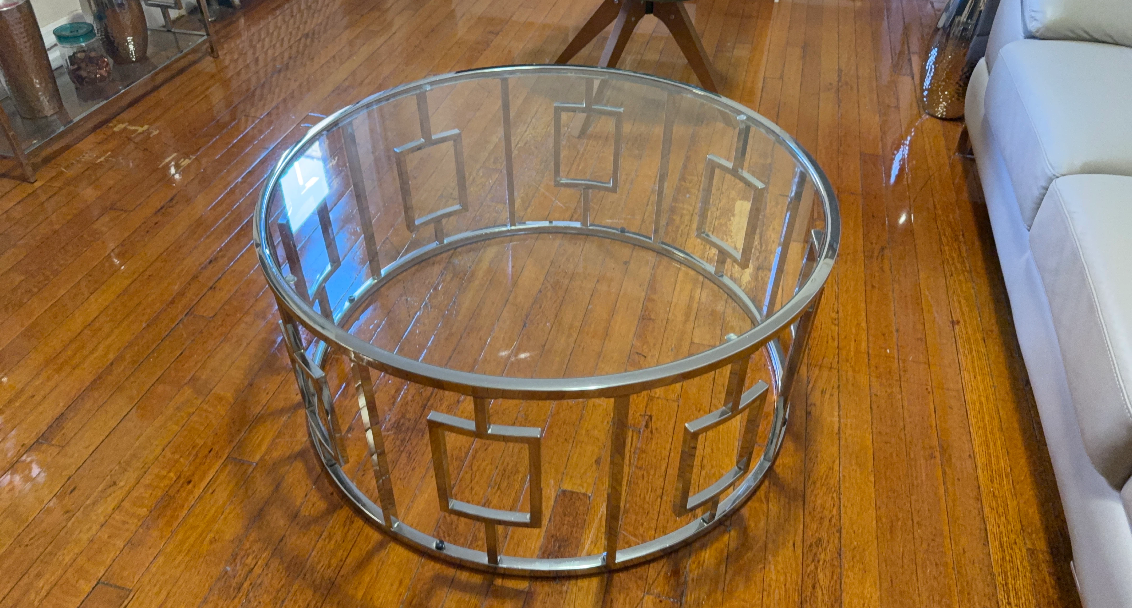 Round Glass and Metal Coffee Table Top