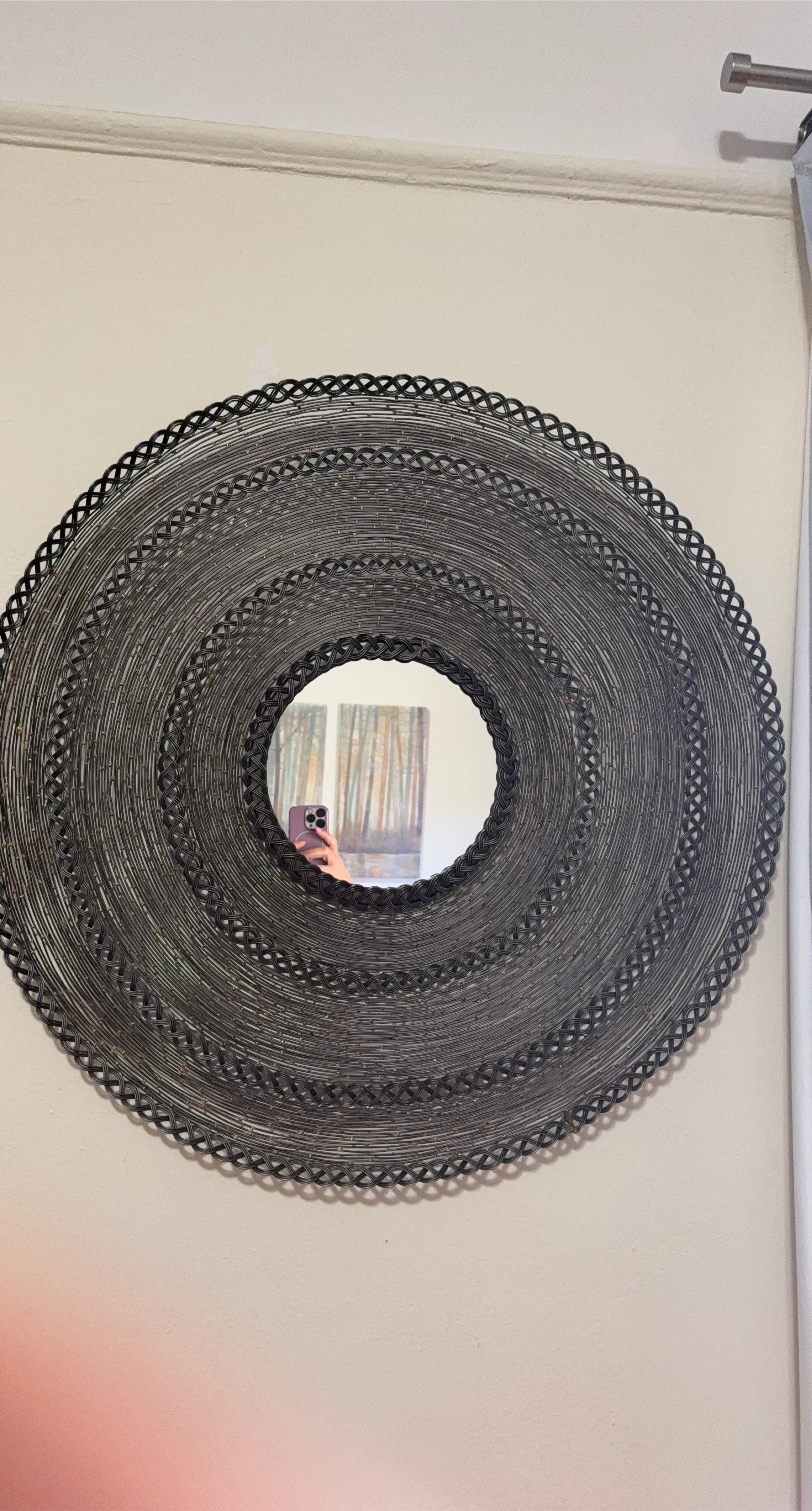 Round Decorative Wall Mirror with Woven Frame
