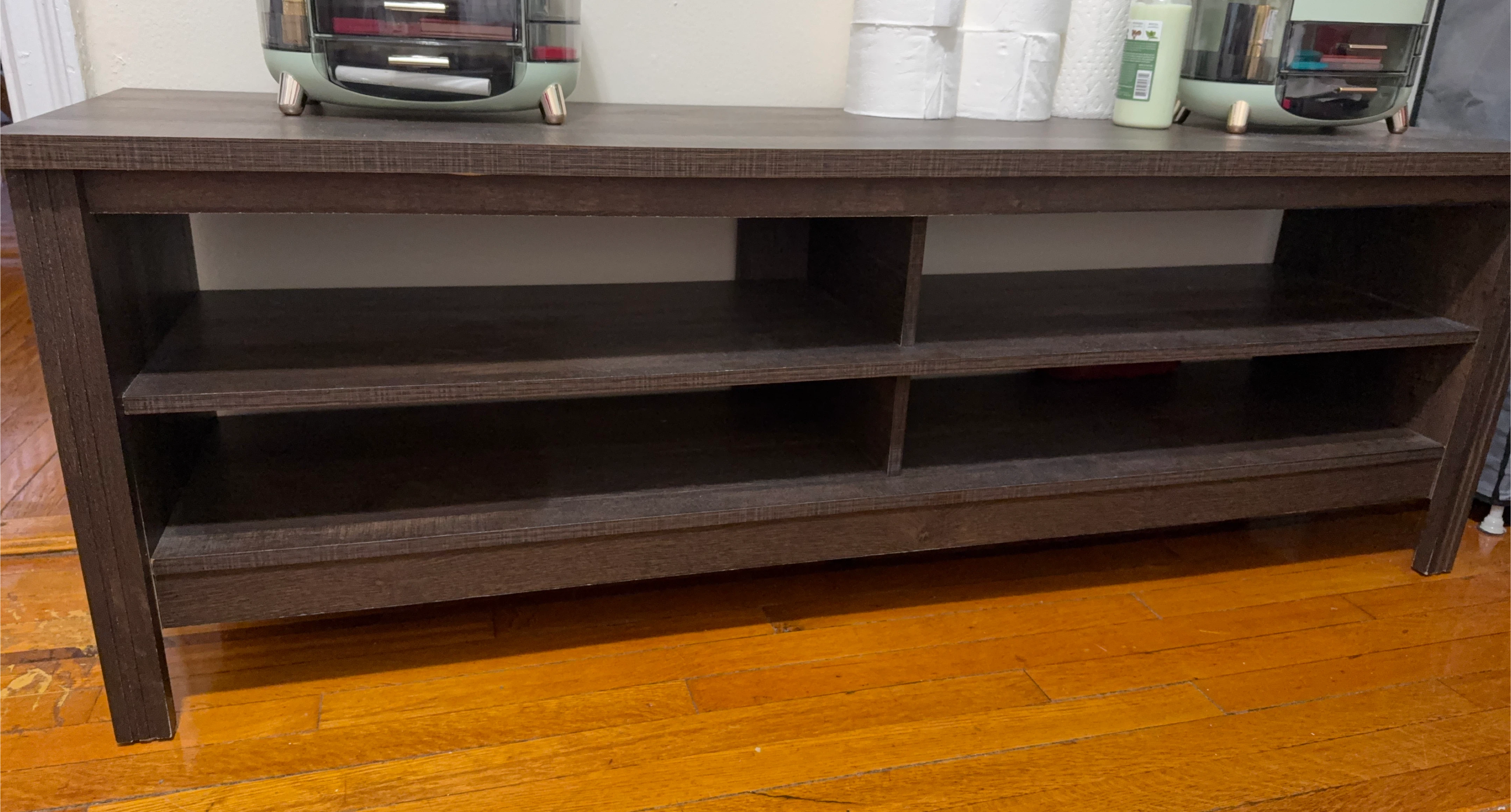 Dark Wood TV Stand with Shelves