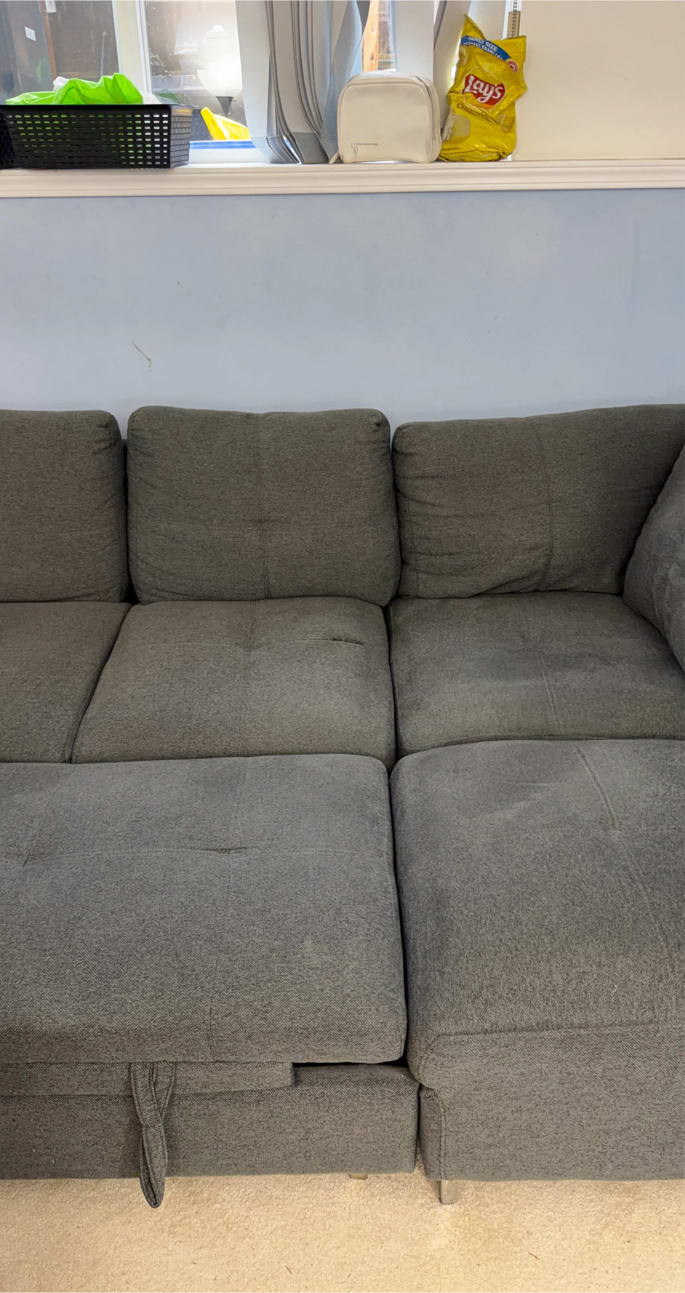 Grey Sectional Sofa with Storage and Pull-Out Bed