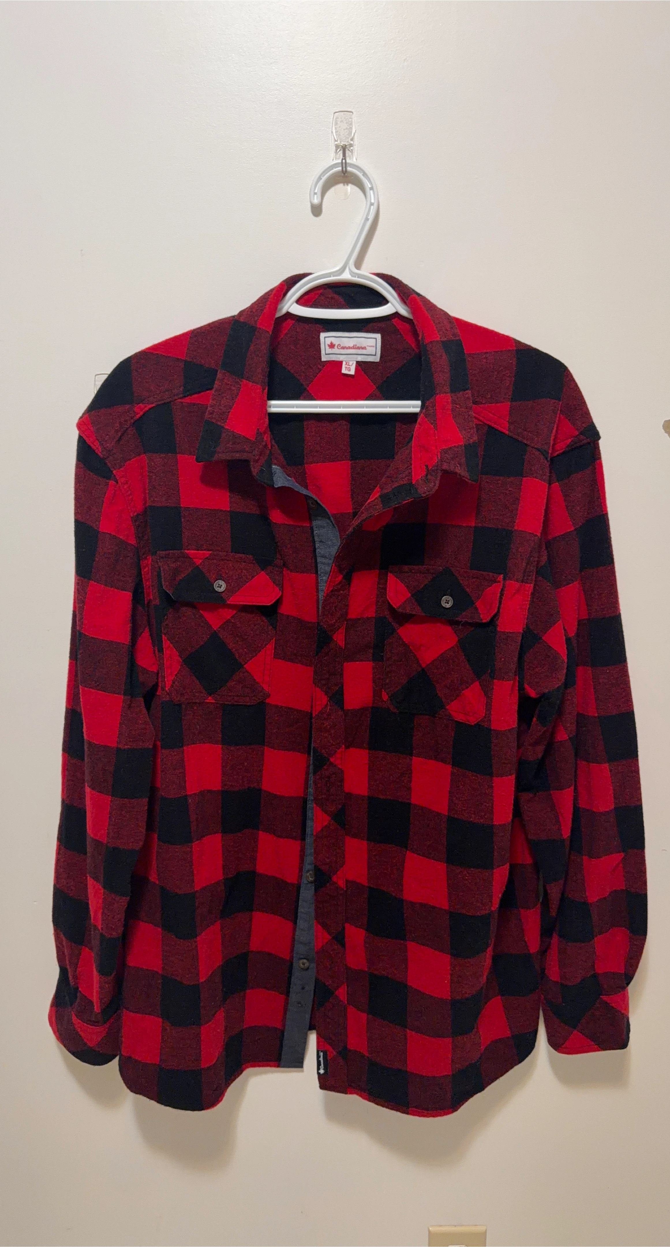 Canadiana Red and Black Plaid Flannel Shirt - XL