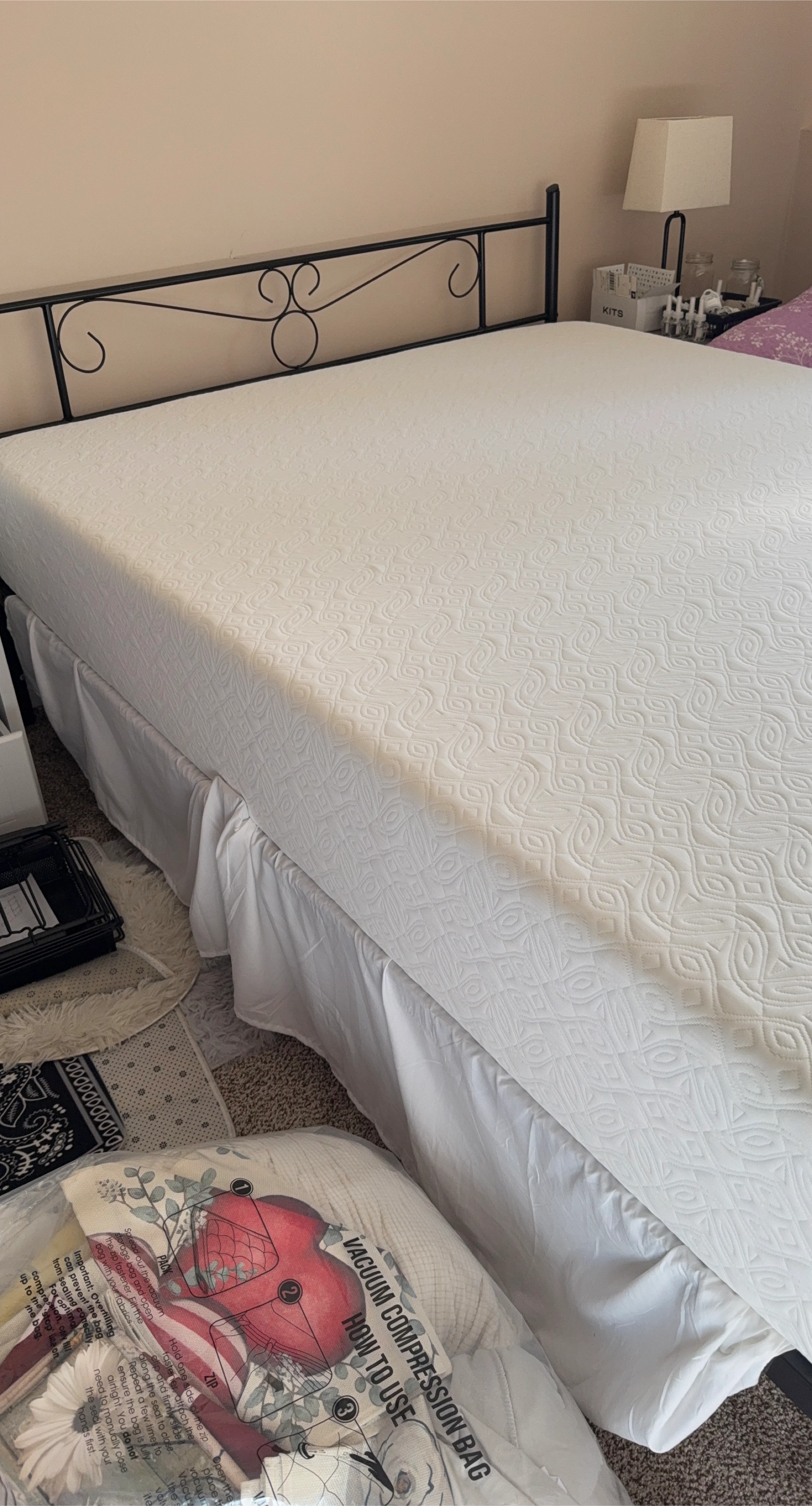 White Queen Size Mattress with Textured Design