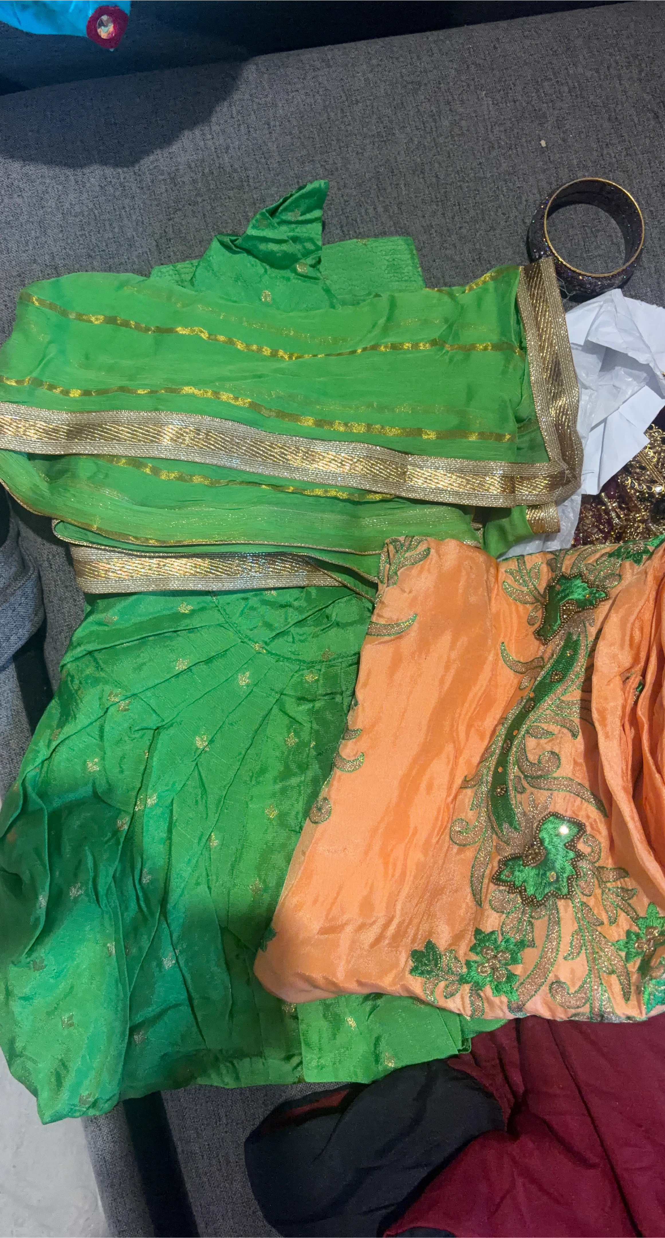 Green and Orange Embroidered Indian Salwar Kameez Set