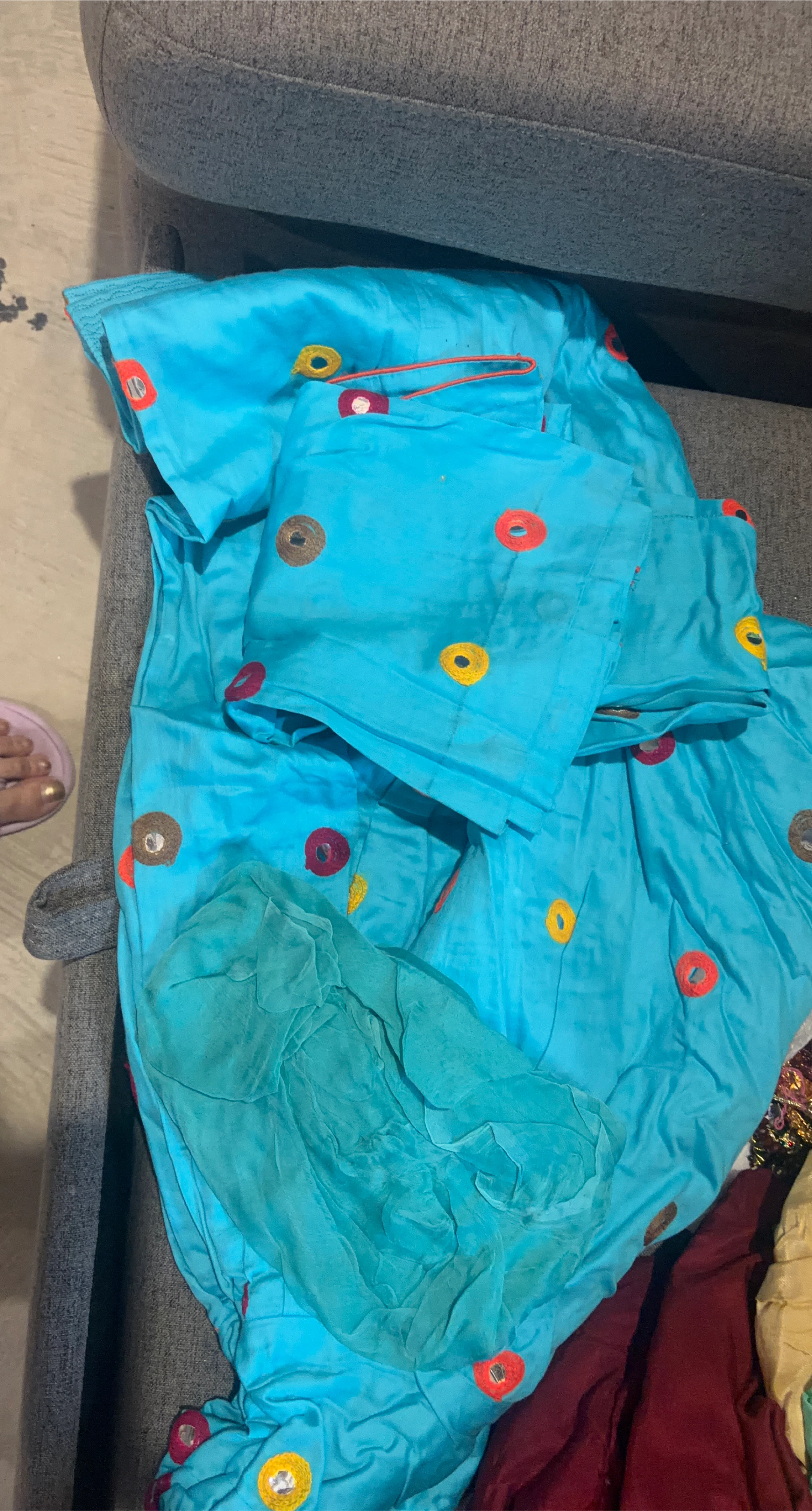 Blue Kurti with Embroidered Circles