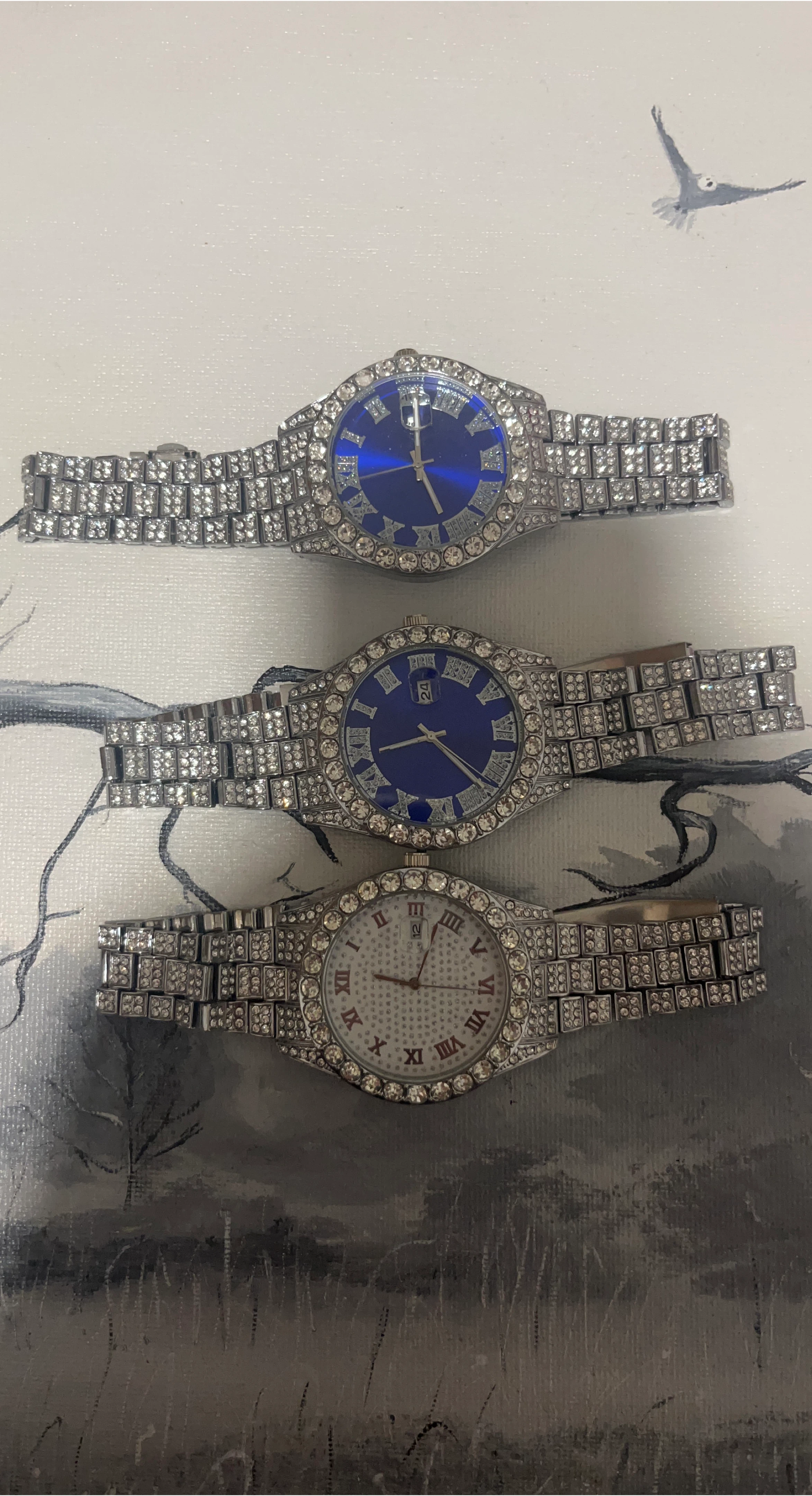 3x Men's Bling Quartz Wristwatches