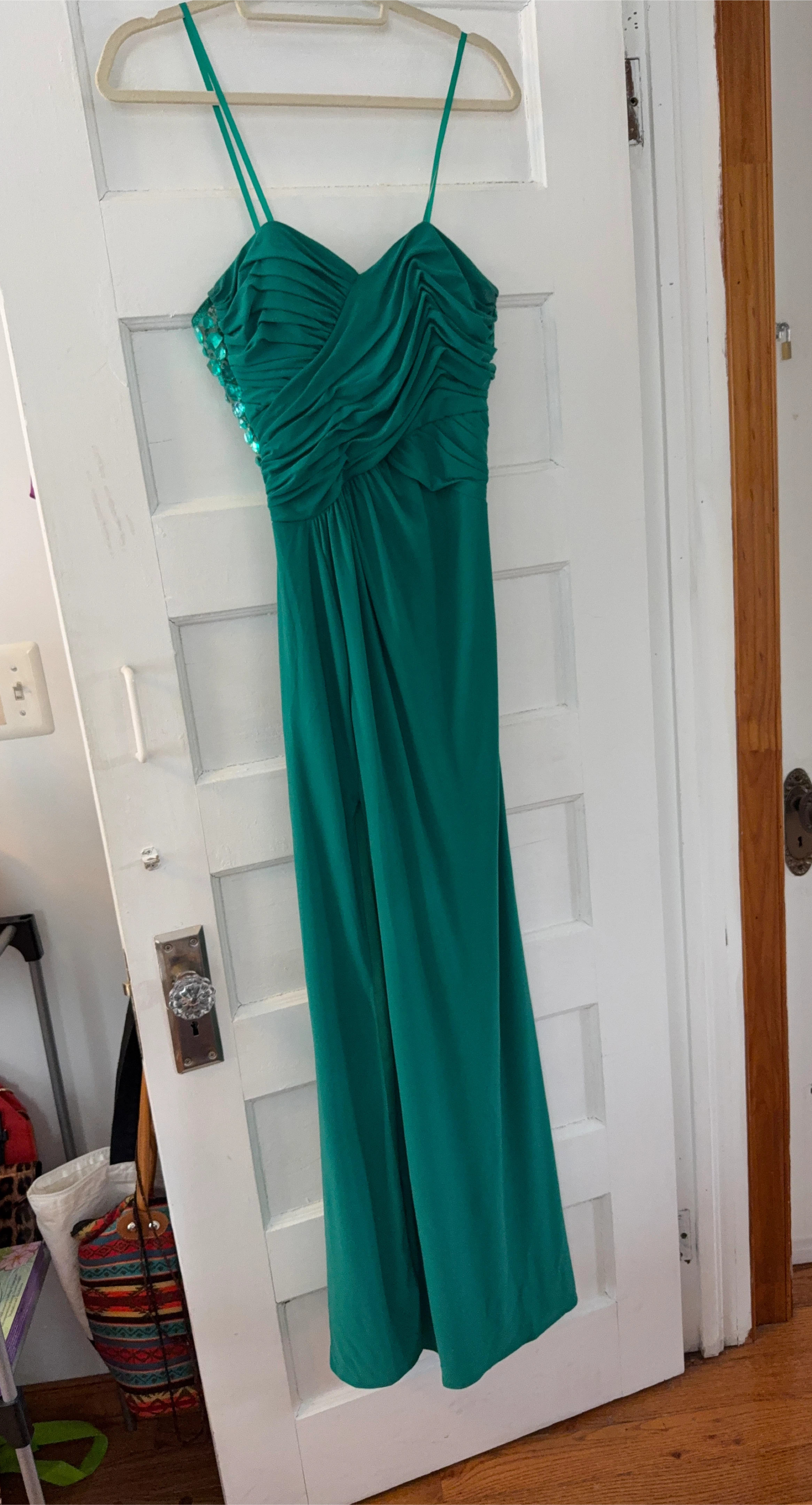 Emerald Green Ruched Formal Dress with Sequins