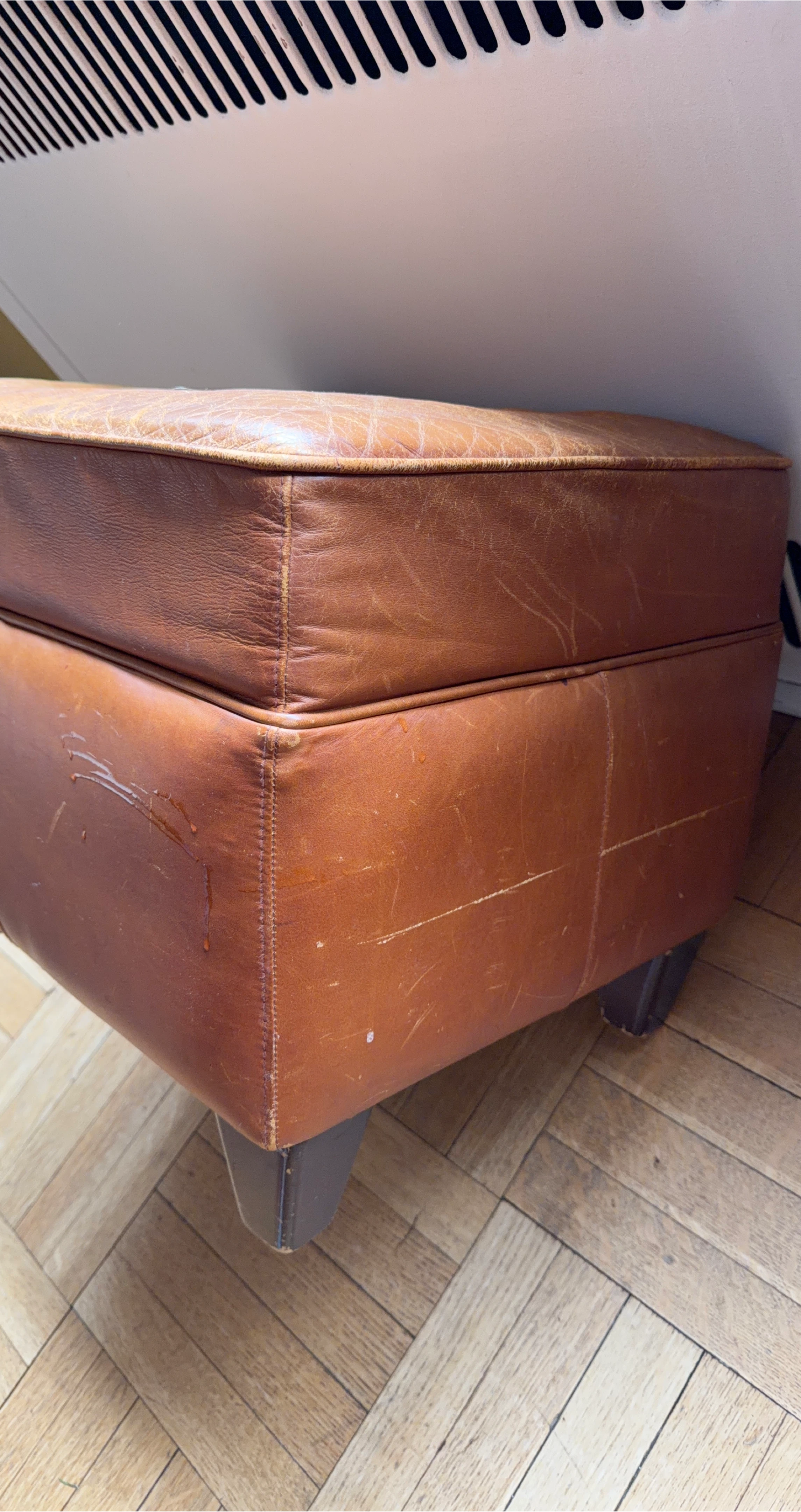 Brown Leather Ottoman Footstool