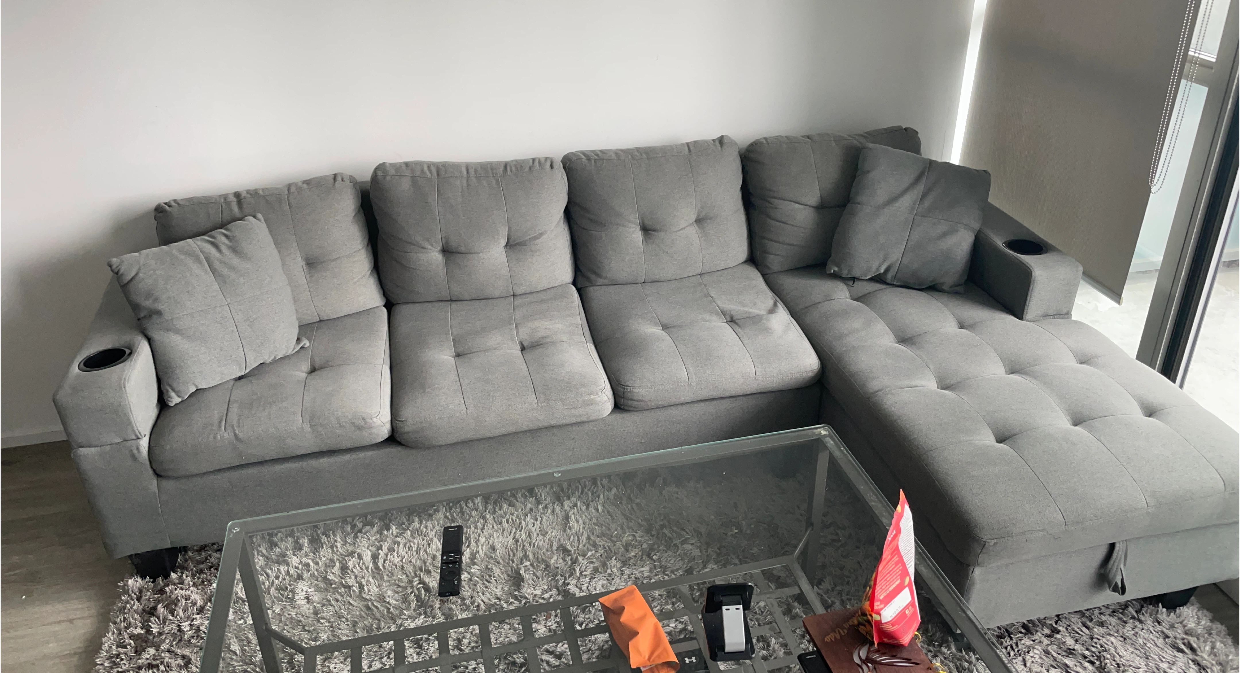 Grey Sectional Sofa with Cup Holders - photo 2