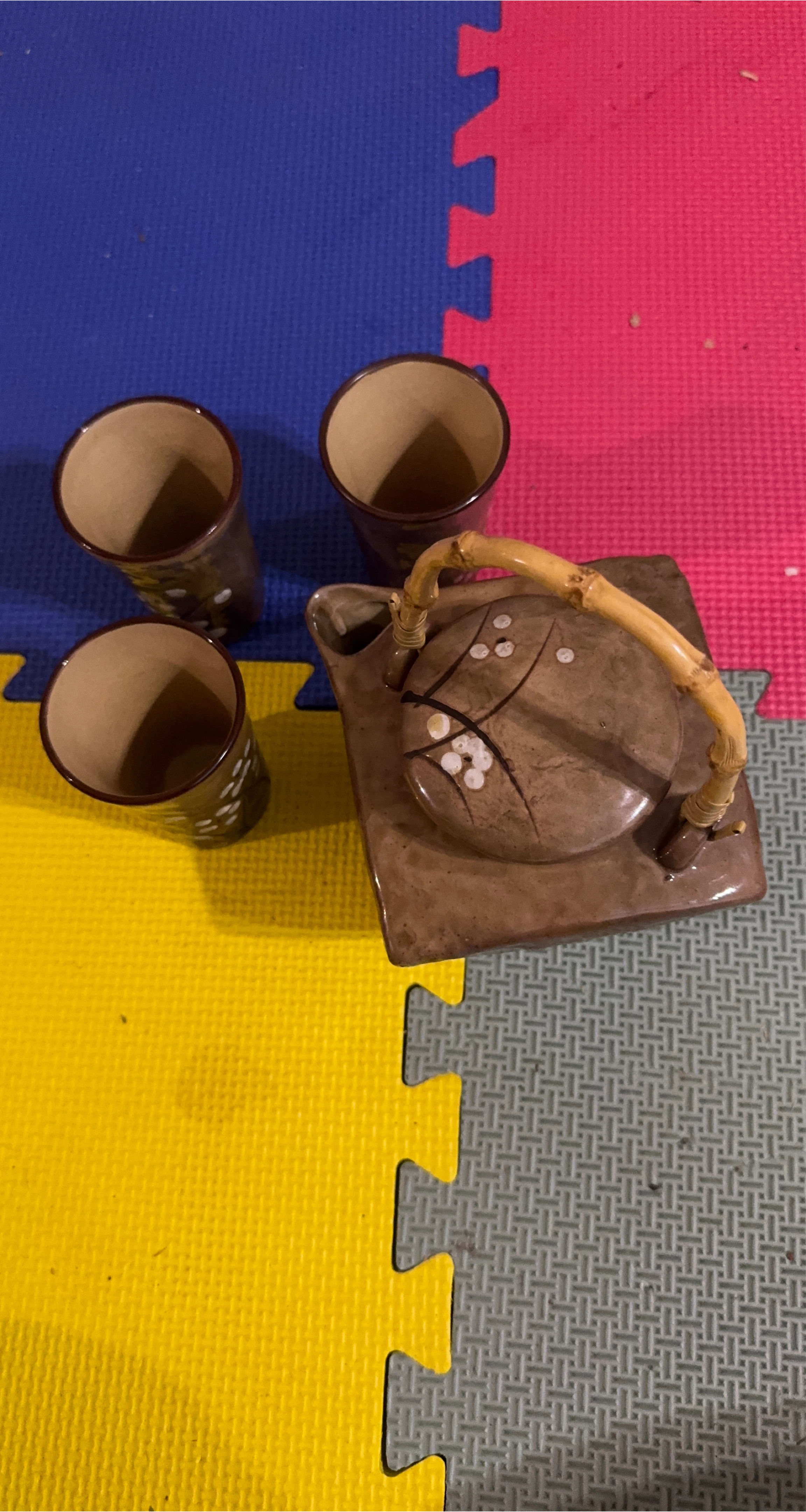 Brown Ceramic Tea Set with 3 Cups