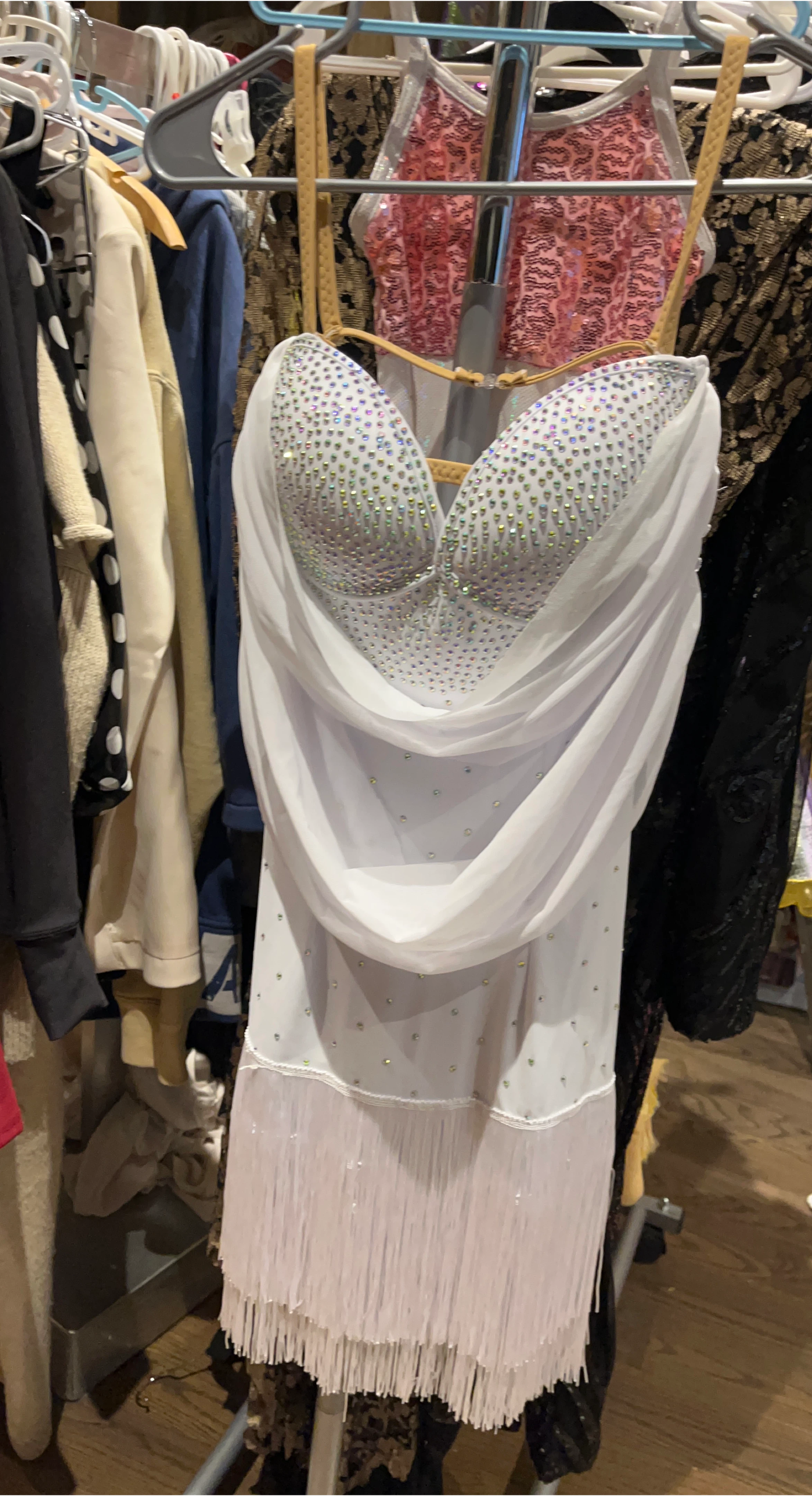 White rhinestone fringe dress