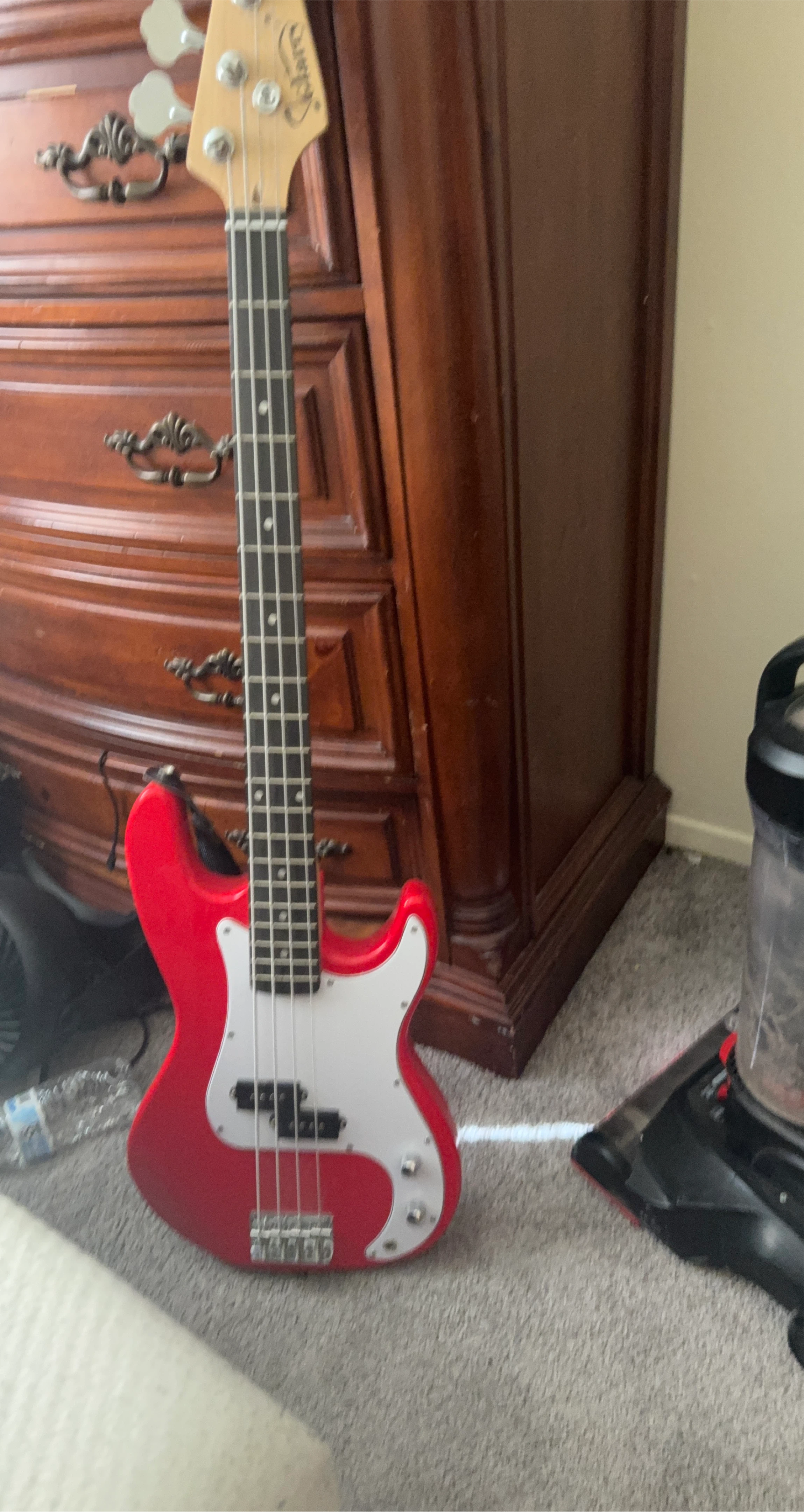 Red Squier Bass Guitar