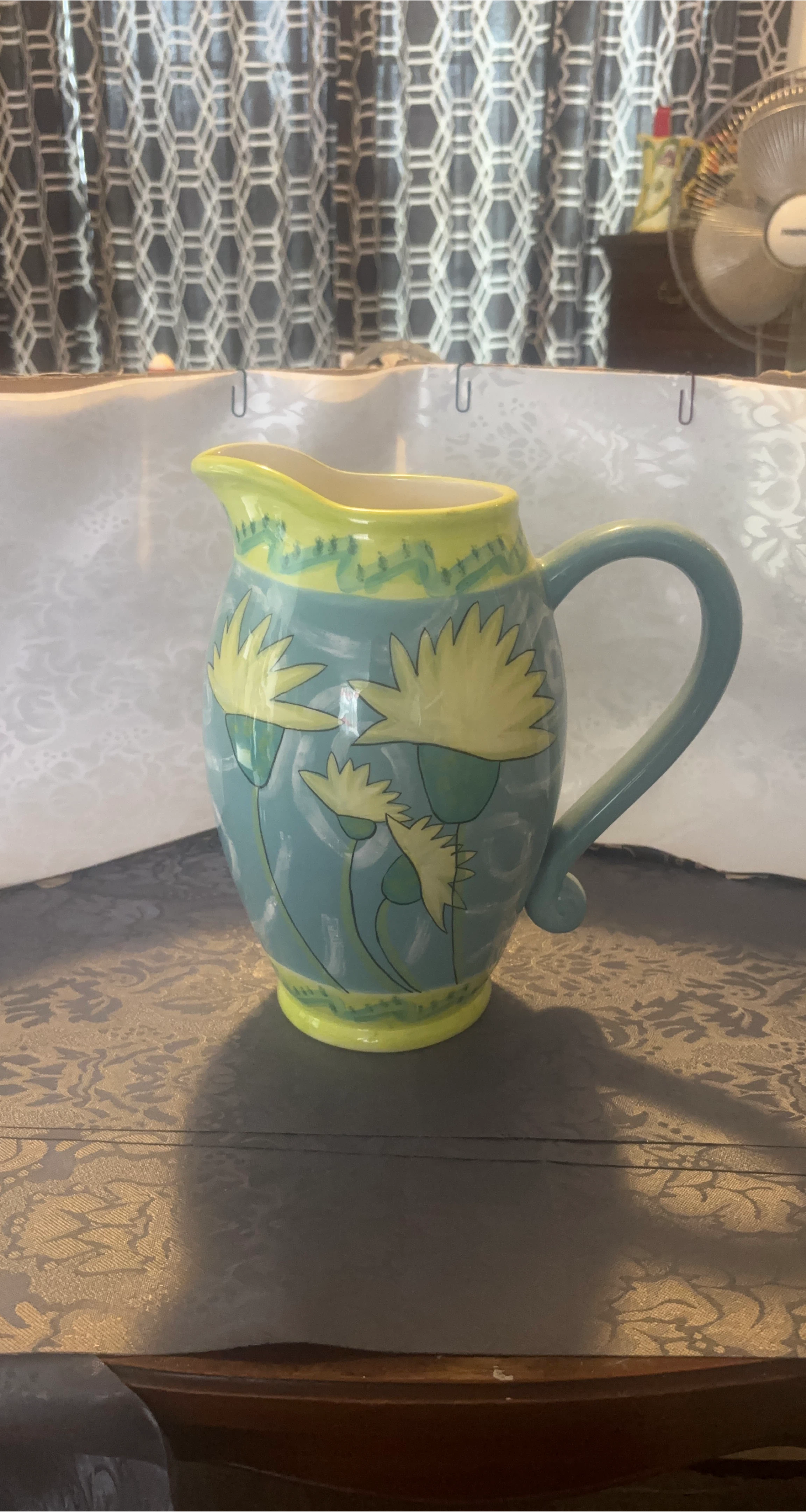 Decorative Ceramic Pitcher with Floral Design