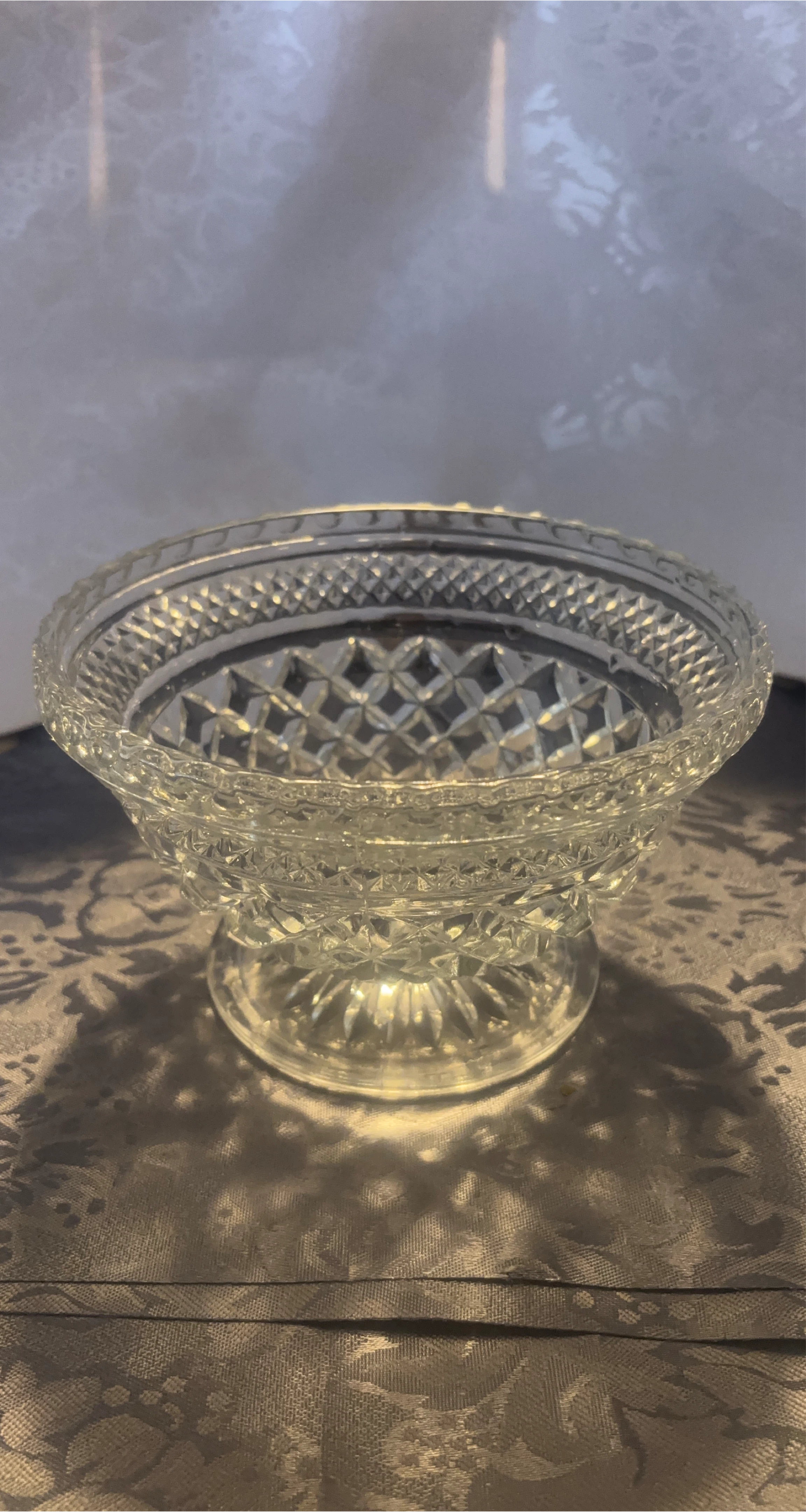Clear Glass Pedestal Bowl with Diamond Cut Pattern