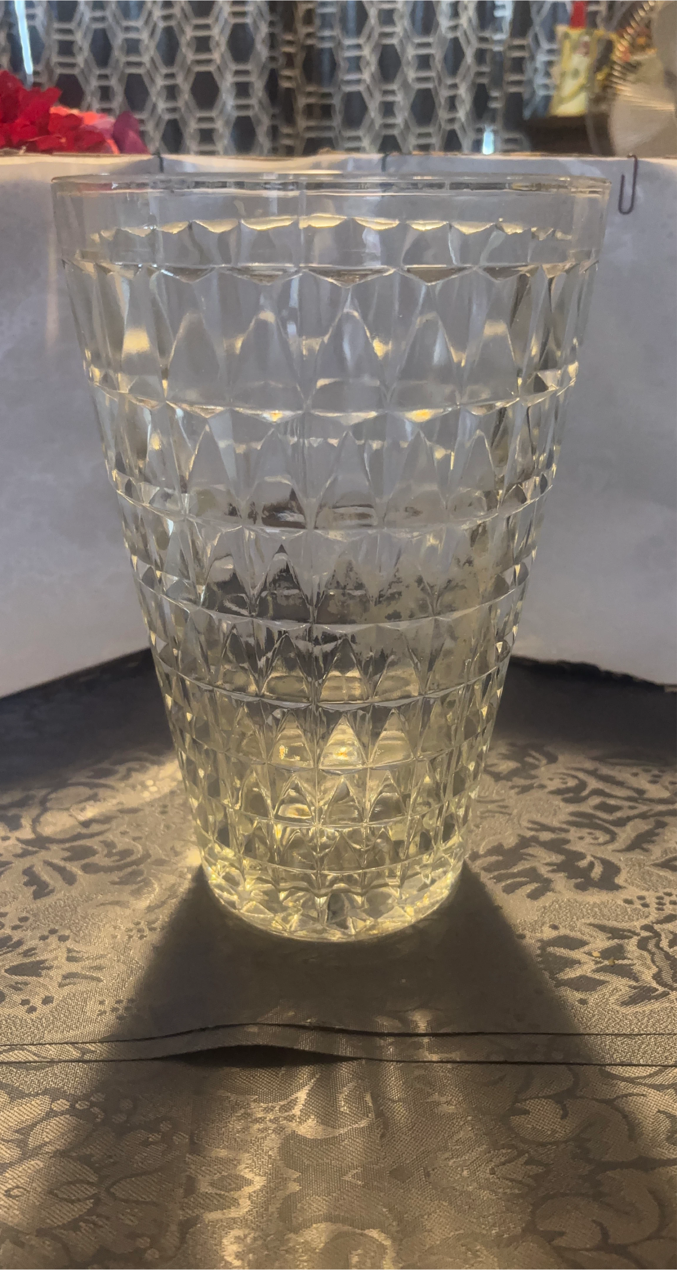 Clear Diamond Cut Glass Vase