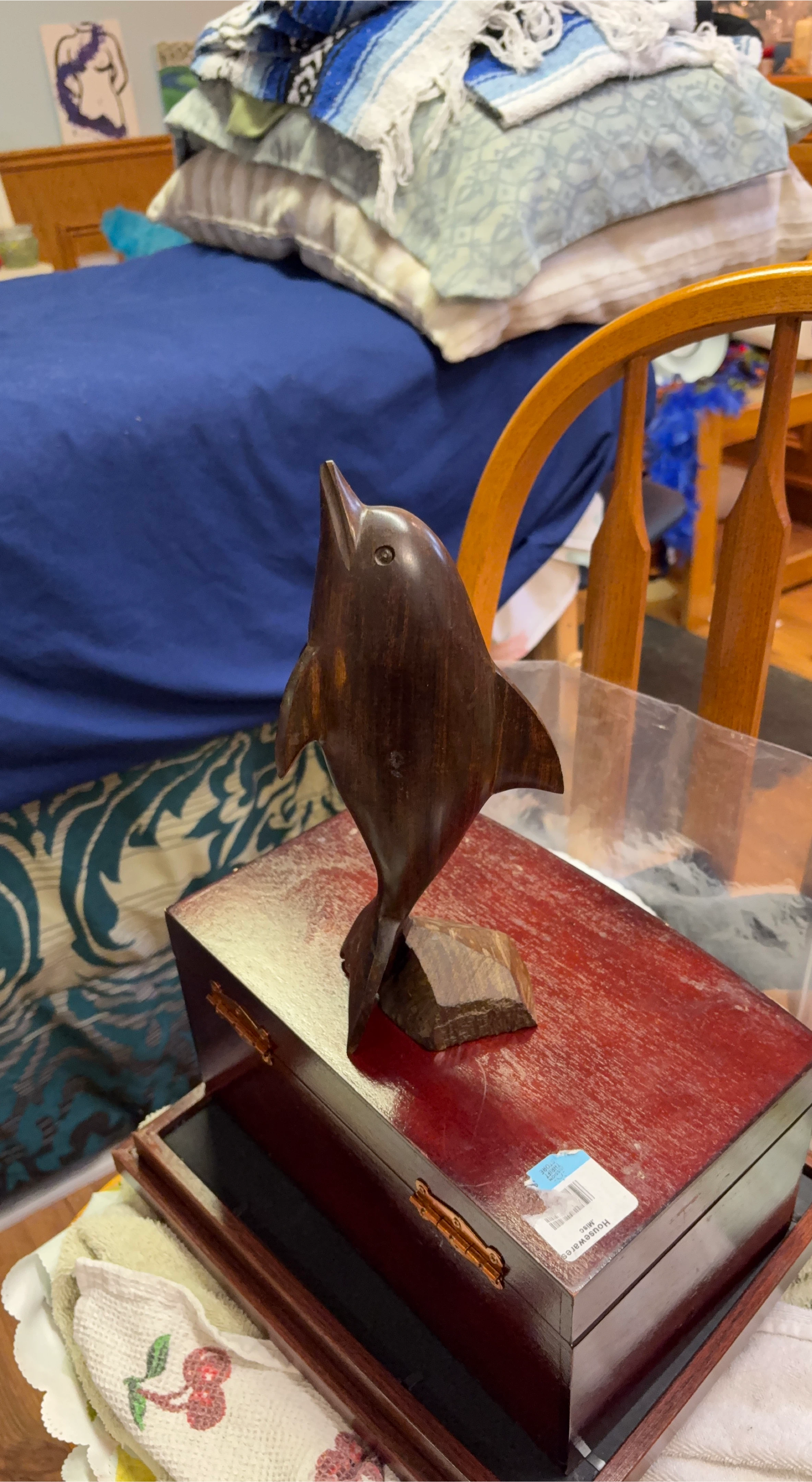Wooden Dolphin Figurine on Decorative Box
