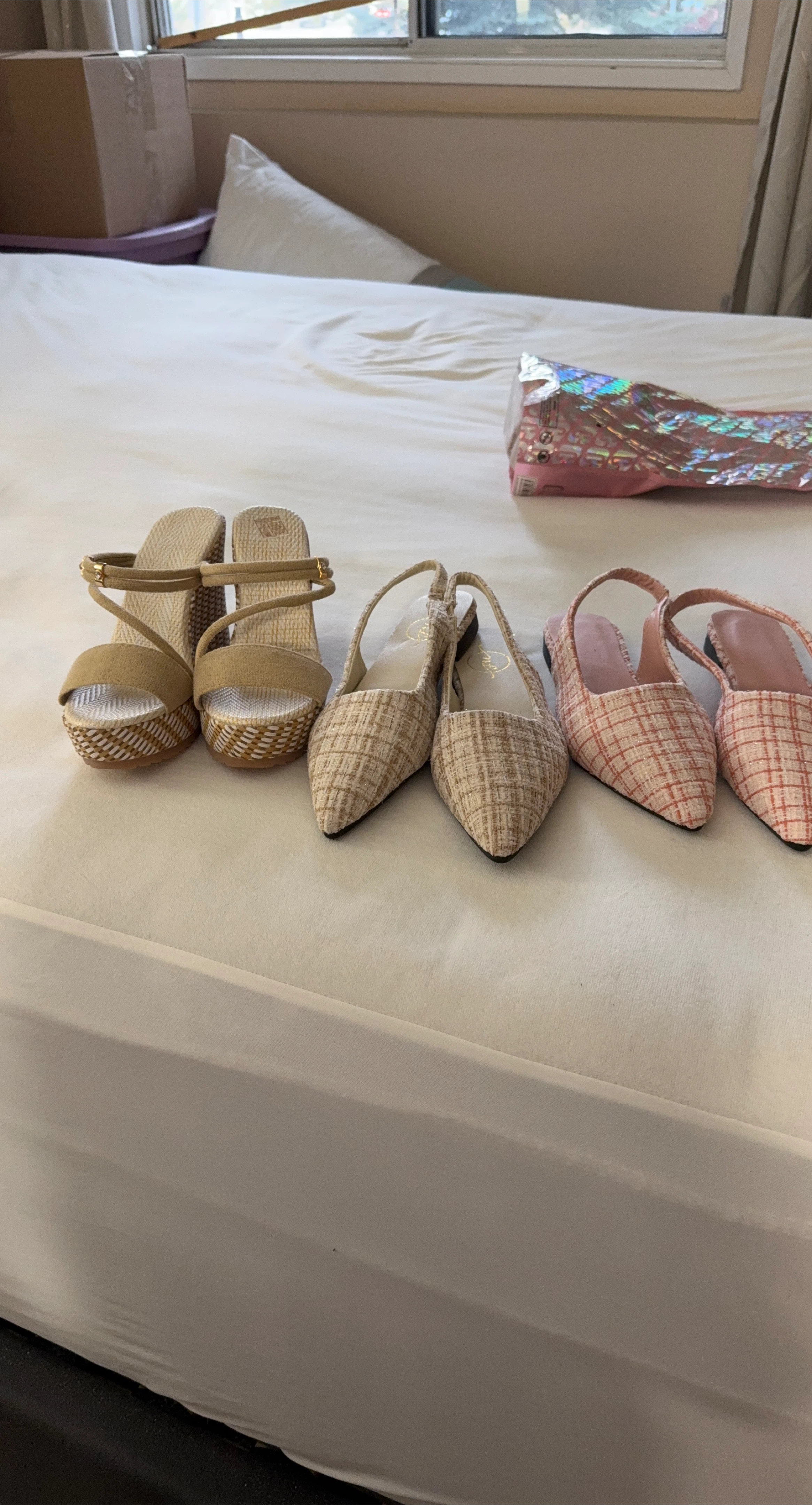 Women's Wedge Sandals and Tweed Flats