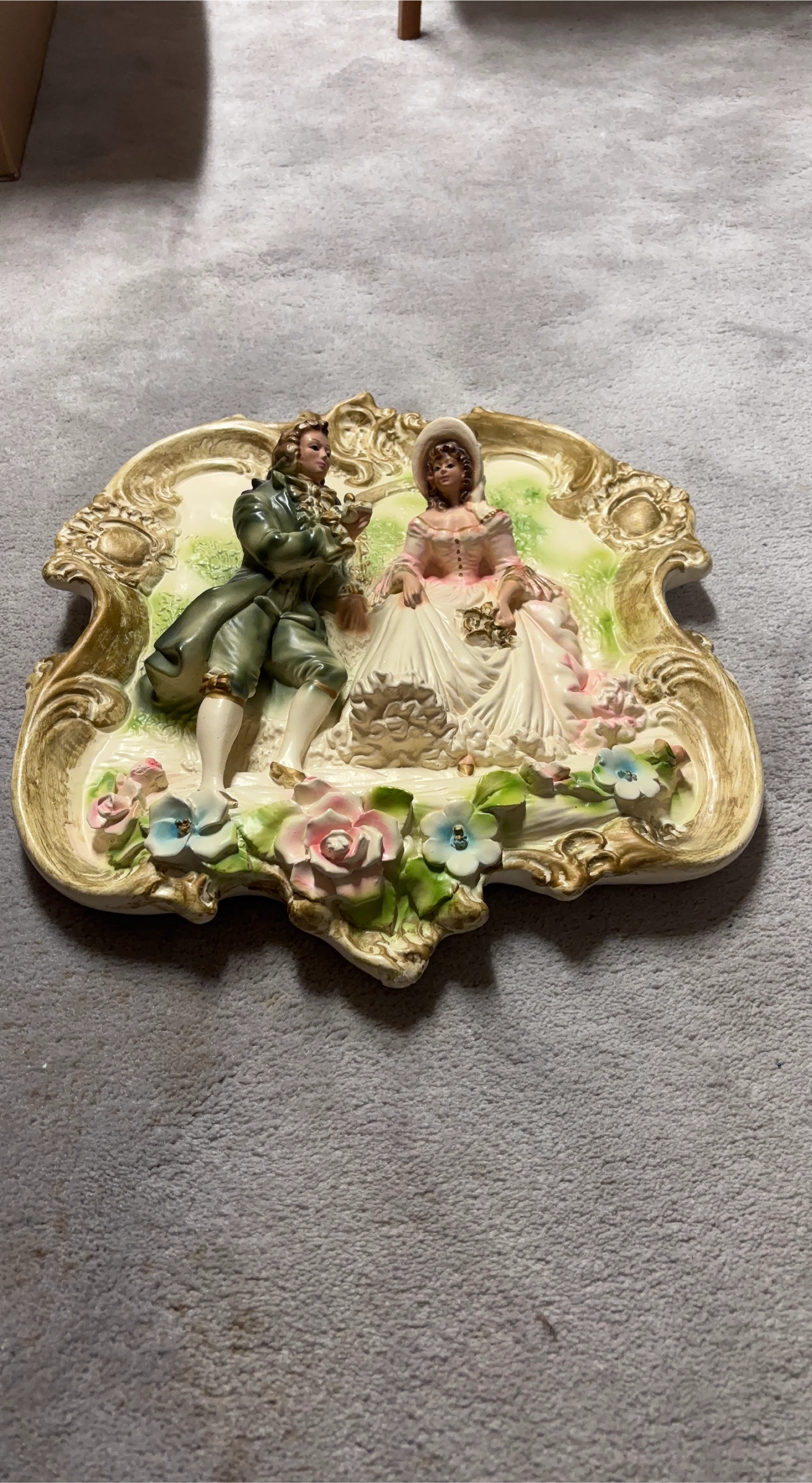 Vintage Ceramic Couple Figurine Wall Plaque