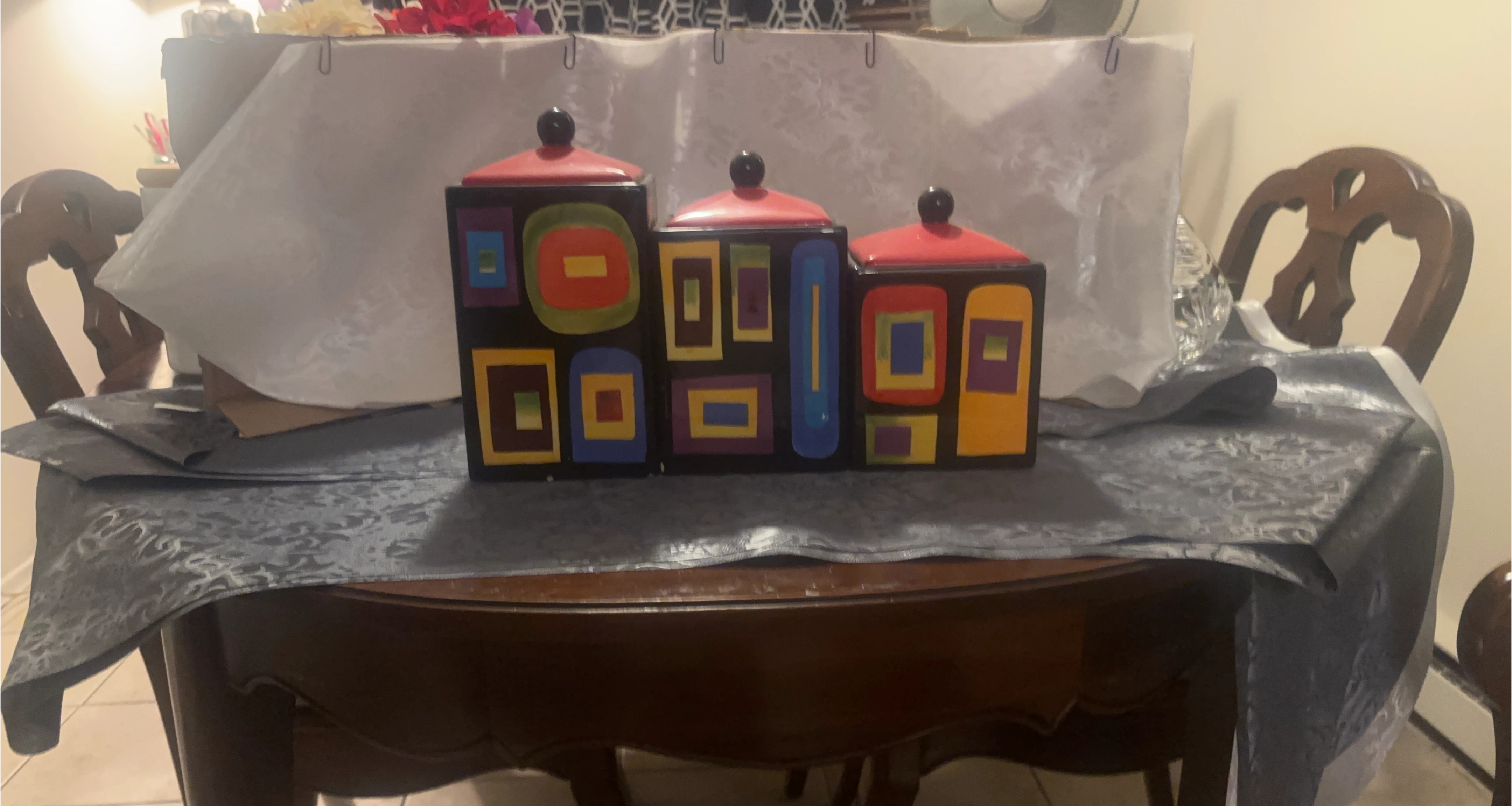 Decorative Canister Set with Colorful Geometric Design