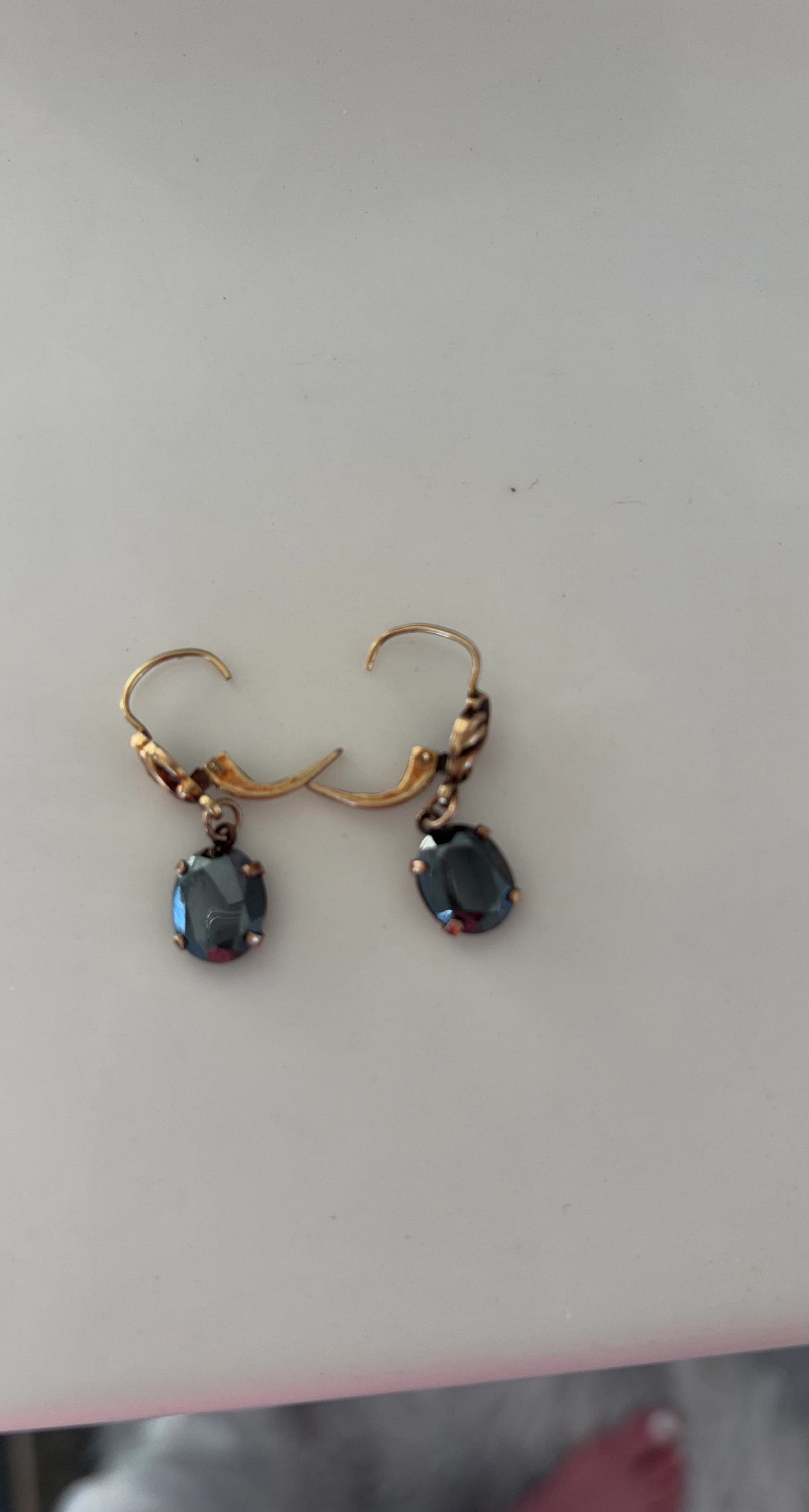 Gold-tone Dangling Earrings with Dark Gemstones