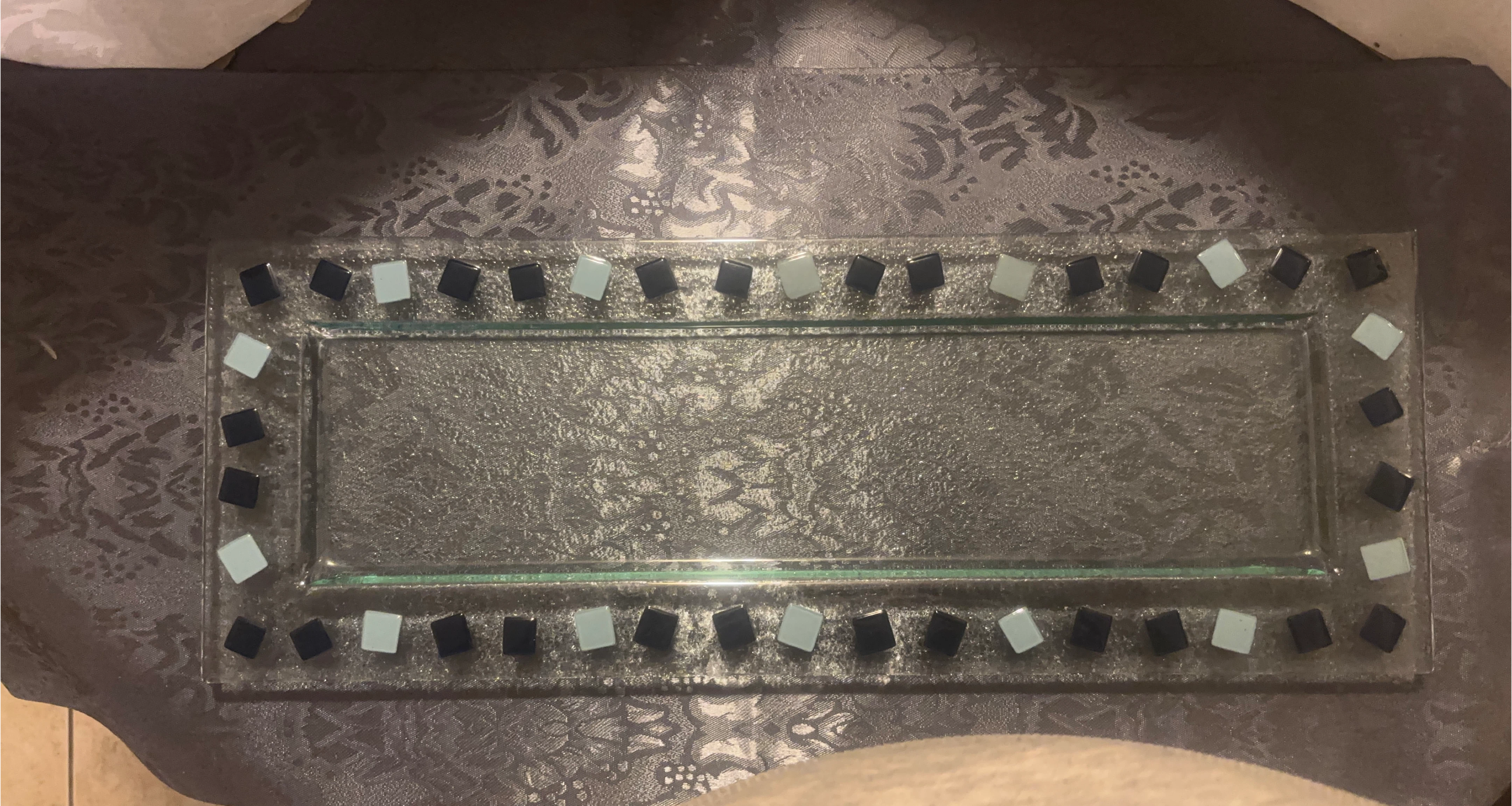 Glass Serving Platter with Decorative Border