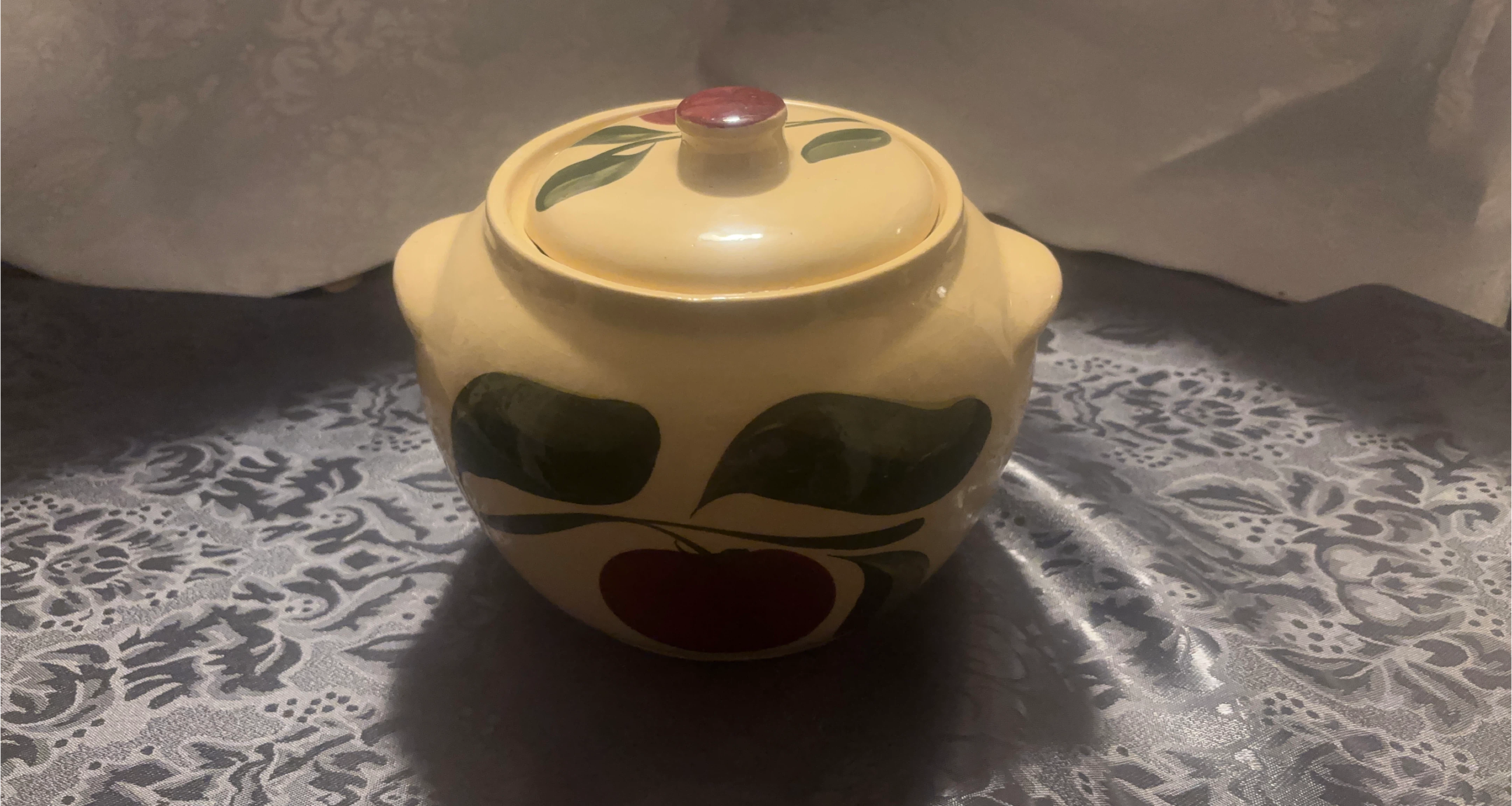 Vintage Yellow Apple & Cherry Ceramic Canister with Lid