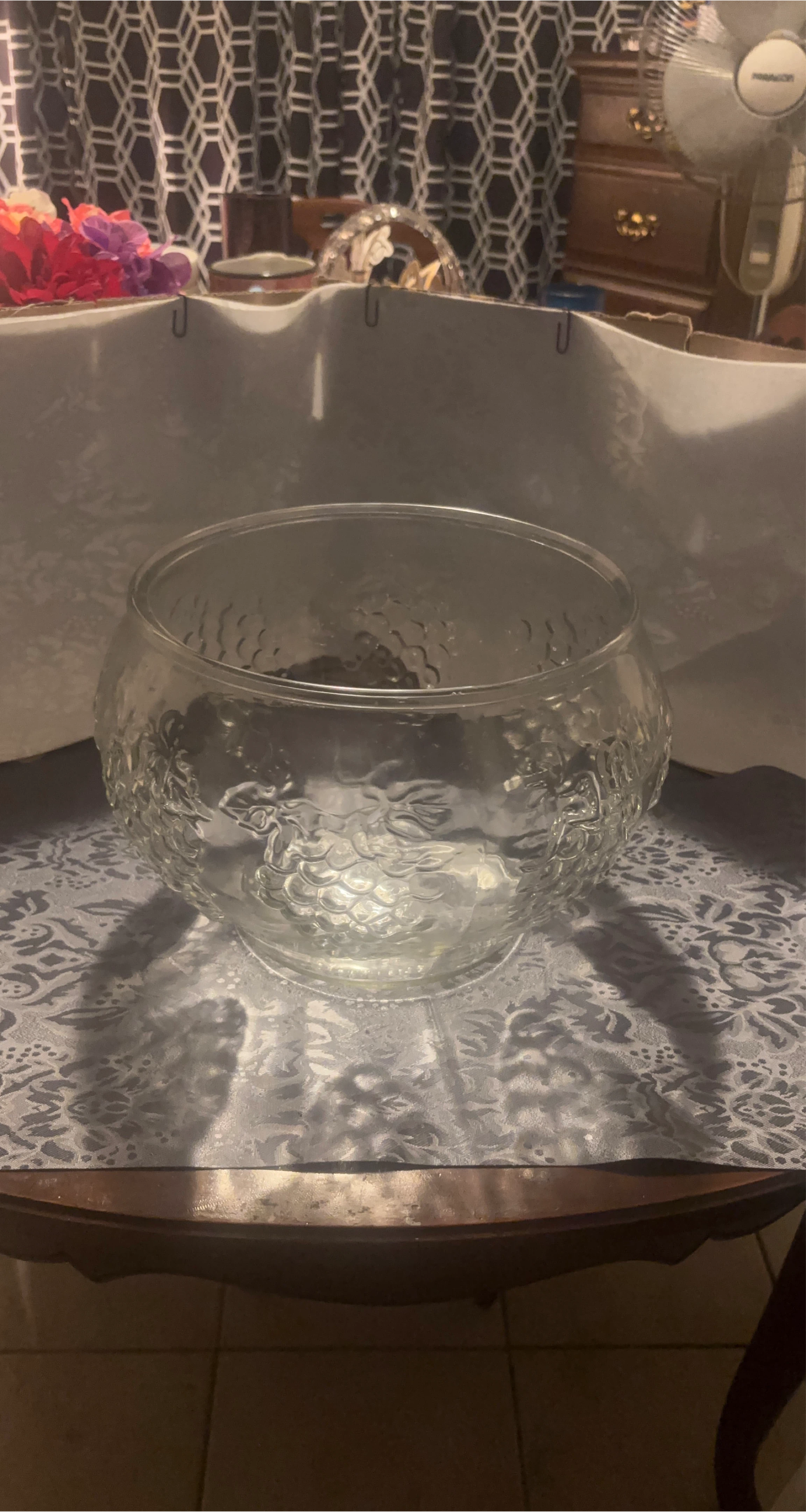 Glass Punch Bowl with Embossed Design