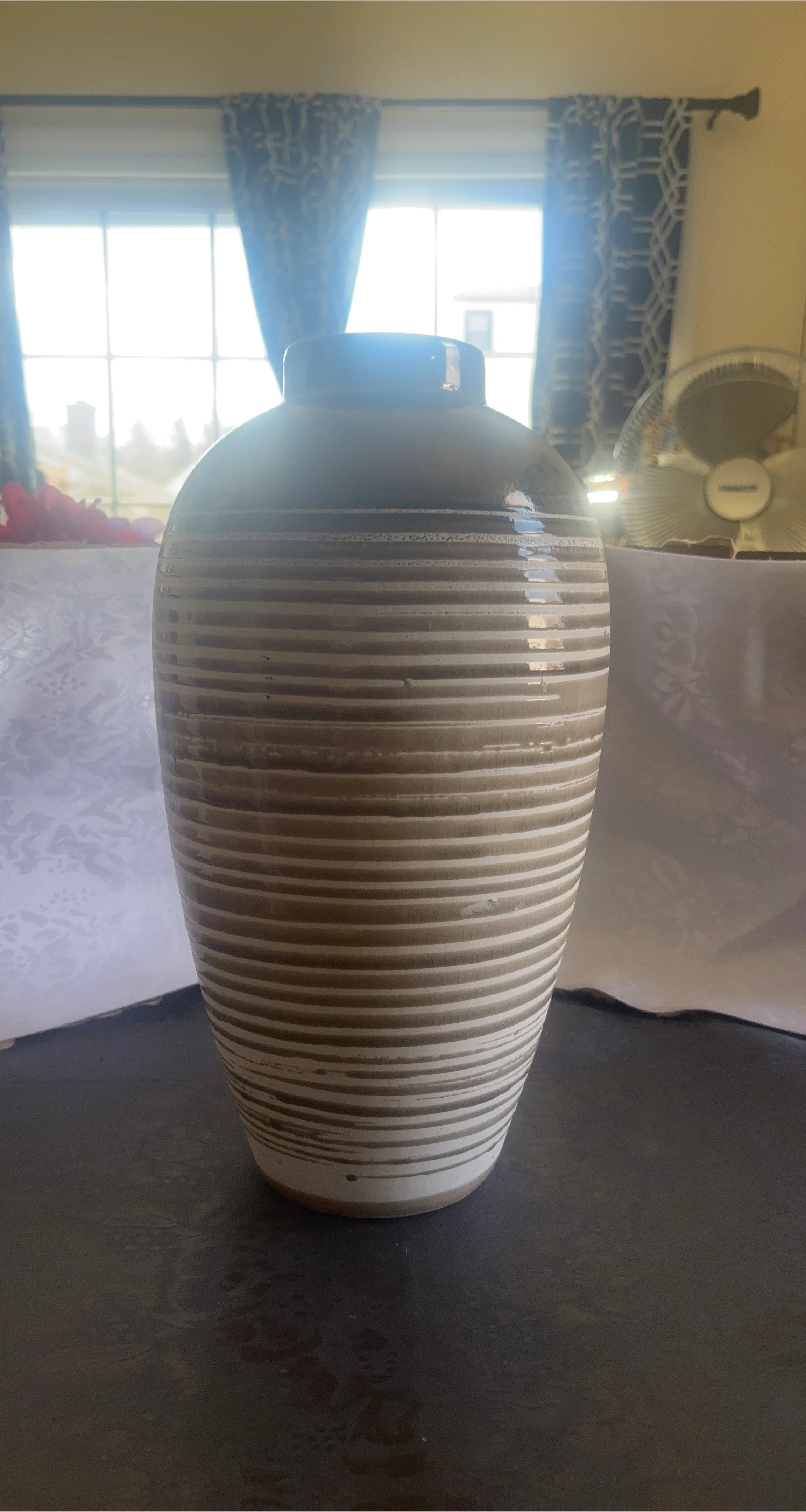 Decorative Ceramic Vase - Brown and White Striped