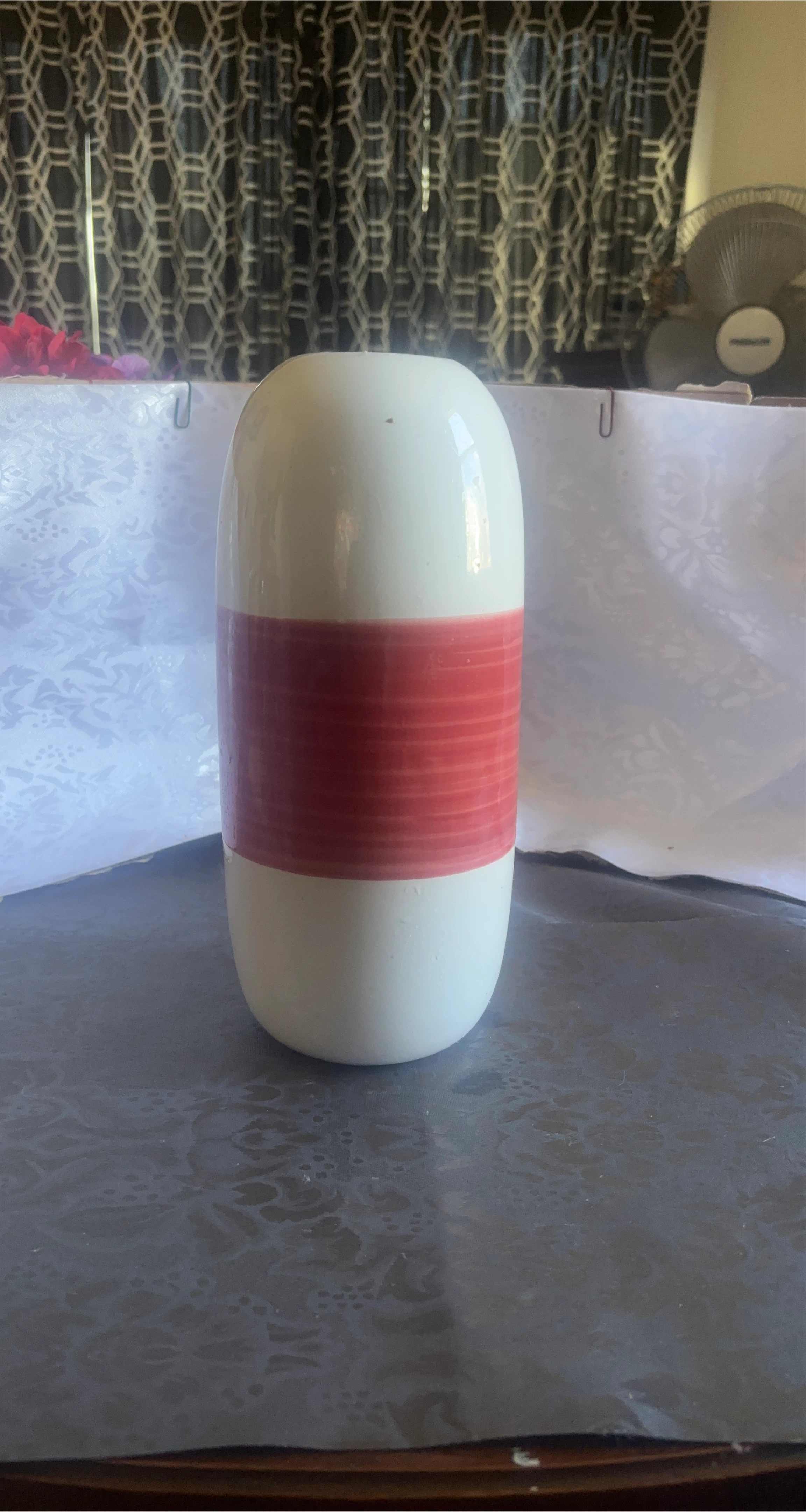 White and Red Cylinder Vase