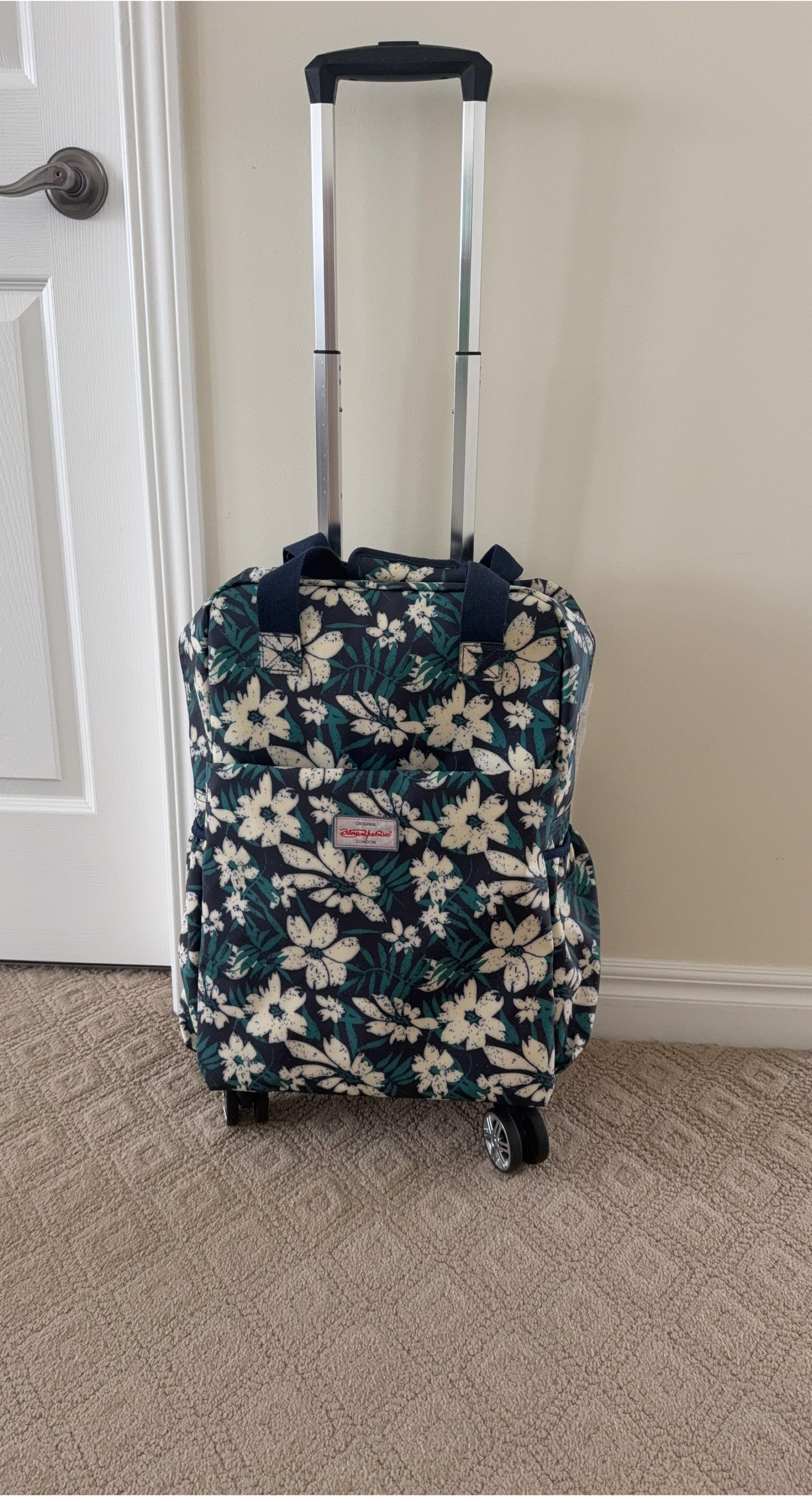 Floral Rolling Suitcase green & navy & white