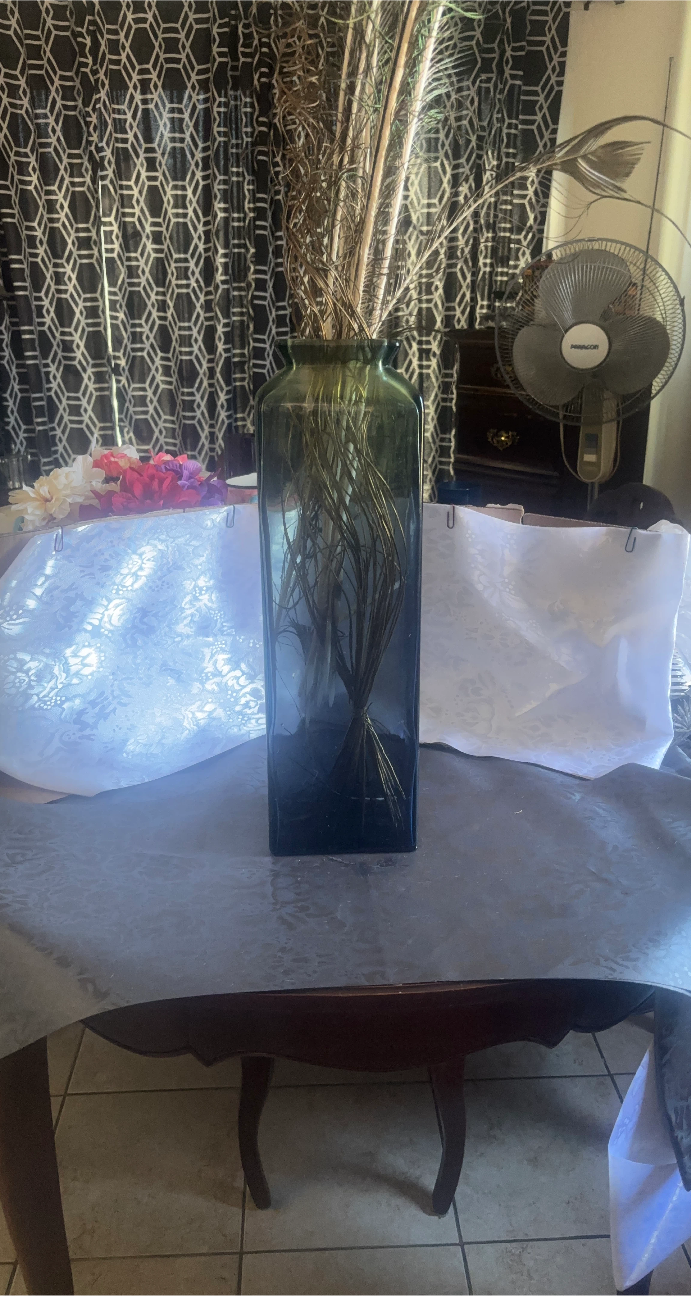 Tall Green Square Glass Vase