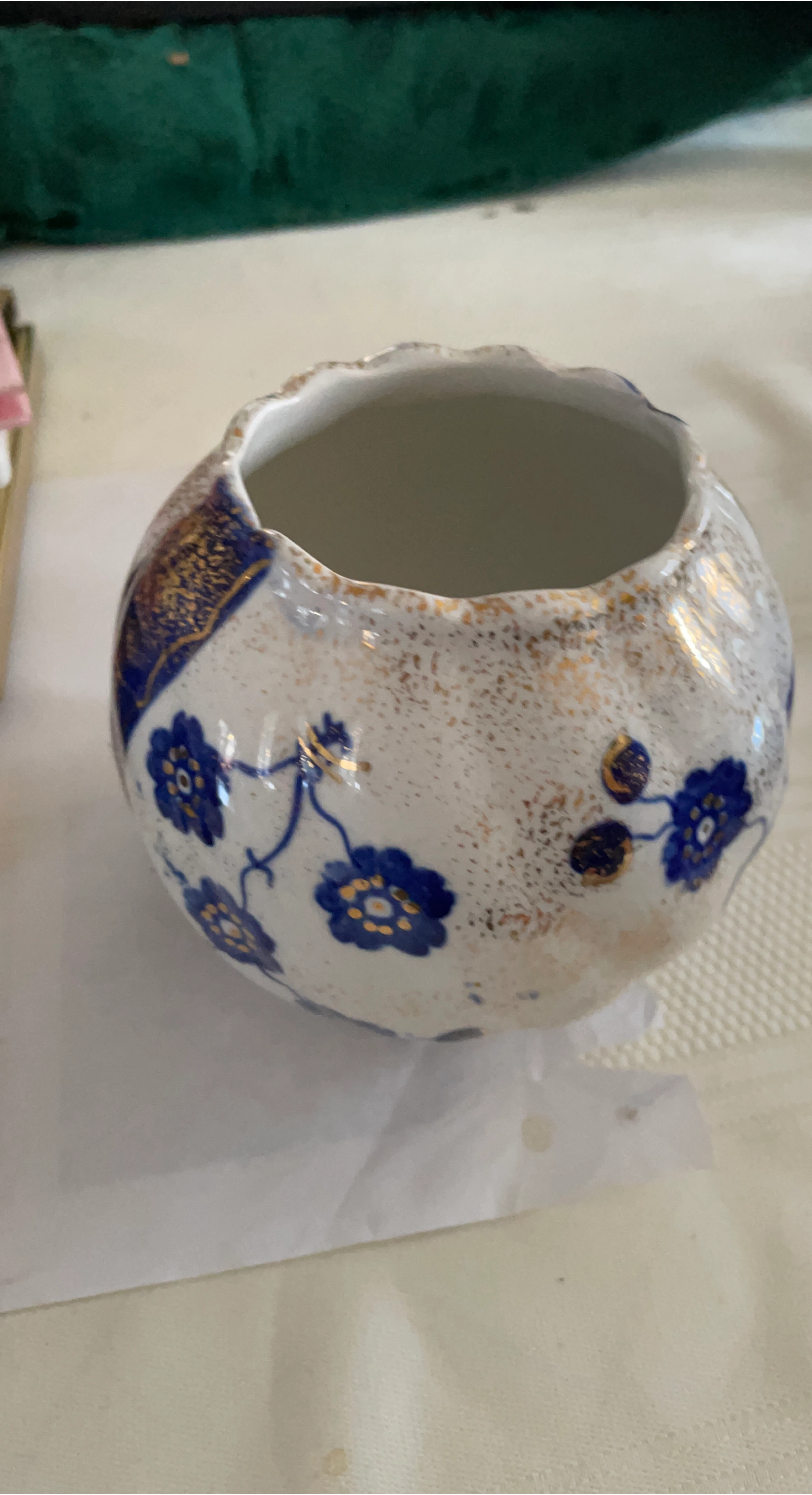 Vintage Ceramic Pot with Blue Floral Design