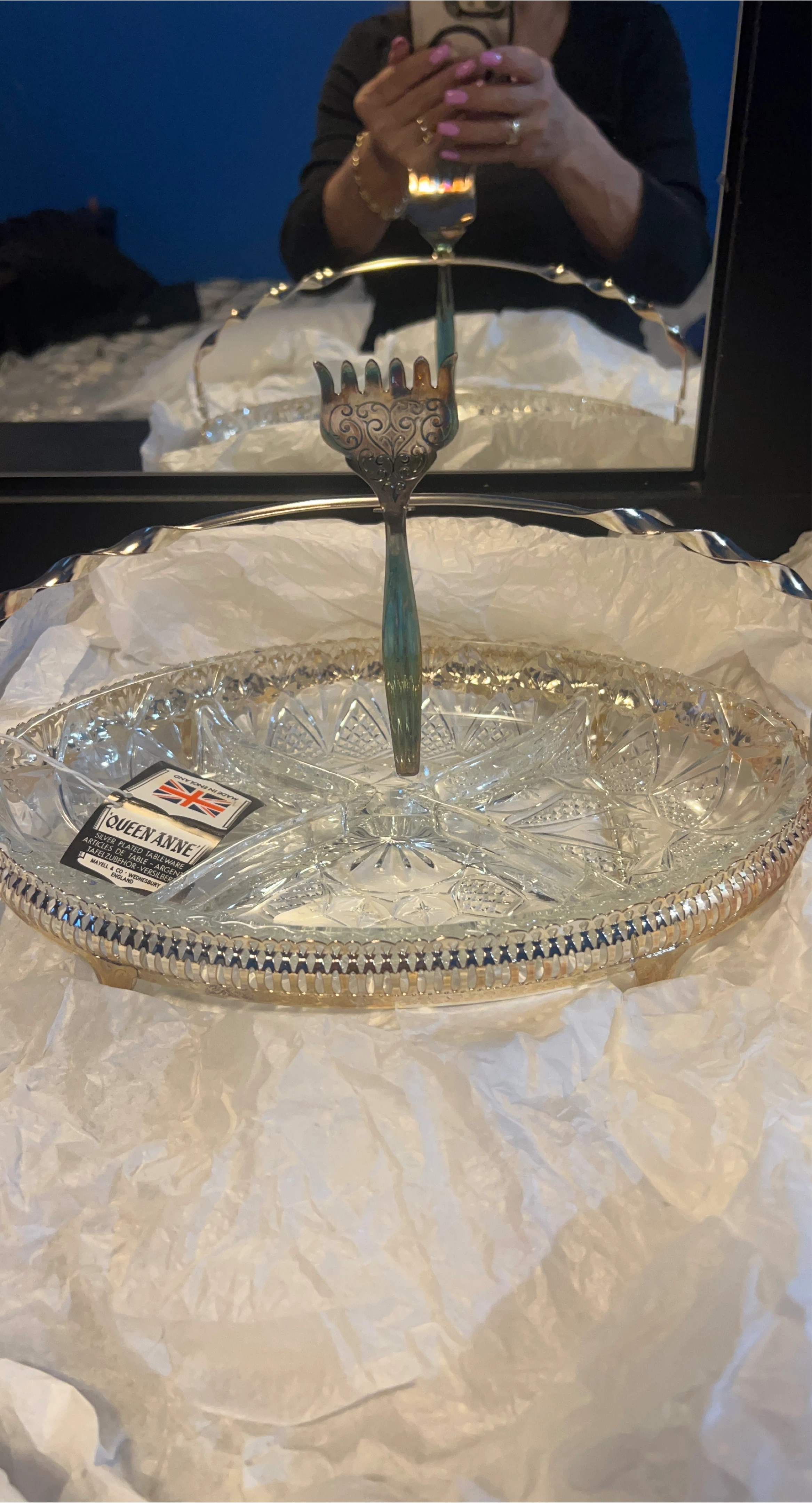 Queen Anne Silver Plated Crystal Serving Tray