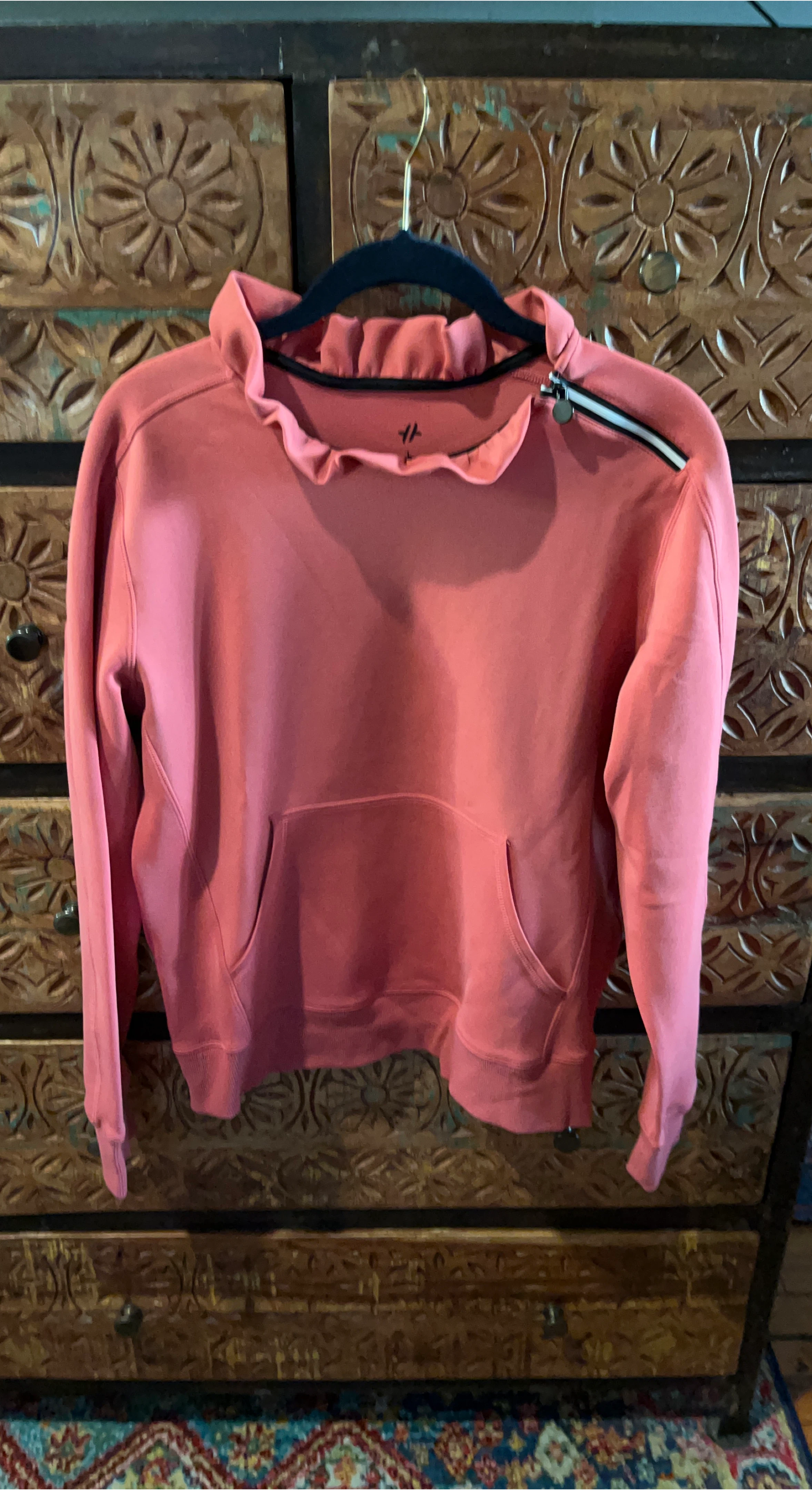 Pink Crewneck Tennis Sweatshirt with Ruffle Collar