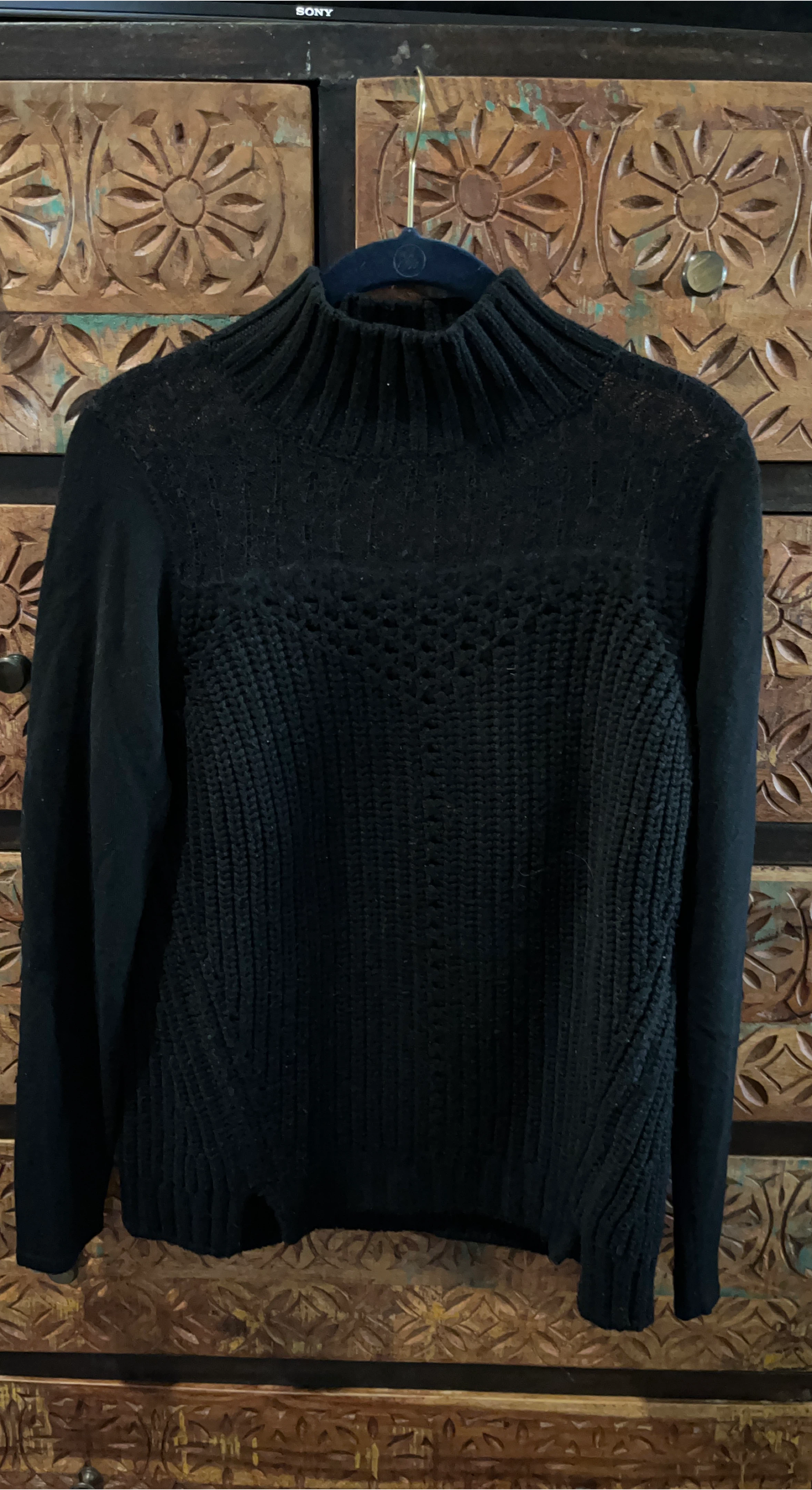Black Turtleneck Sweater with Knit Detail